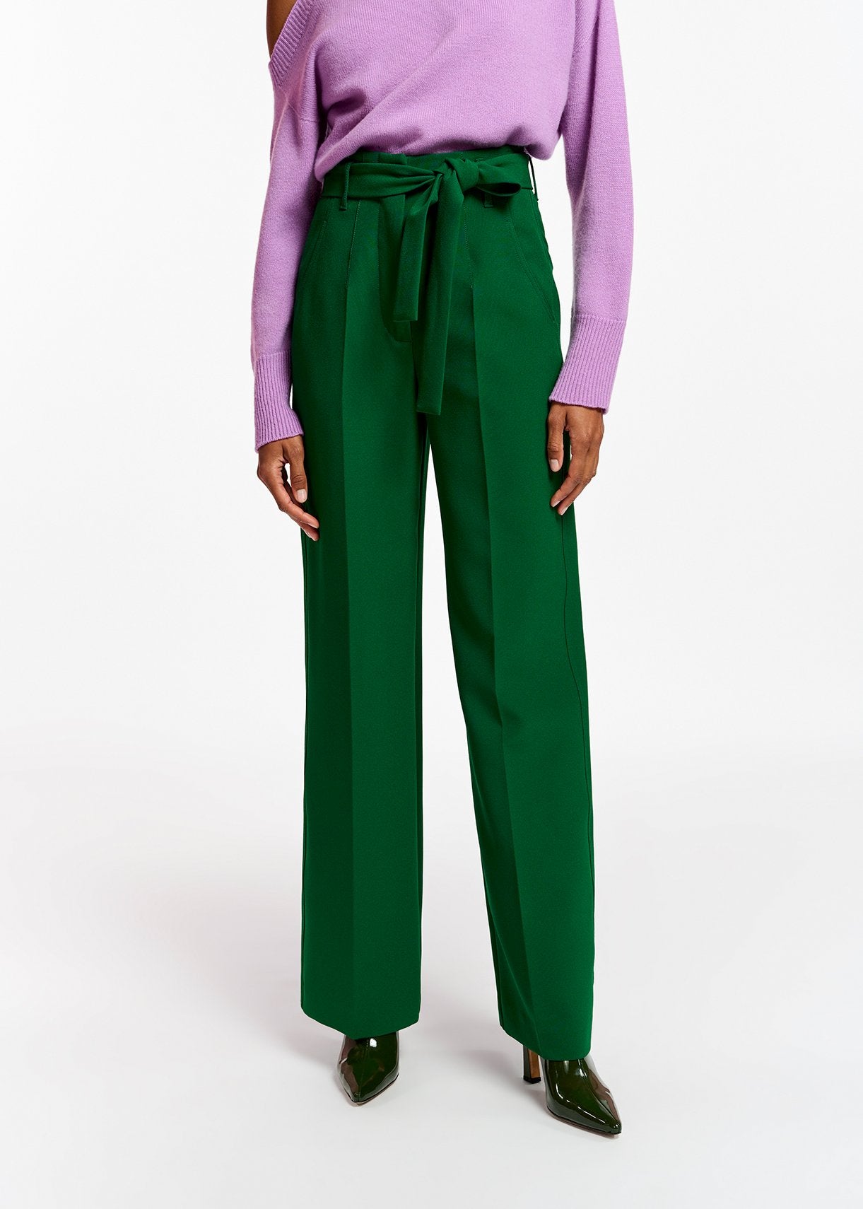 Dark green belted straight-leg pants RE—SSENTIEL | Essentiel second hand