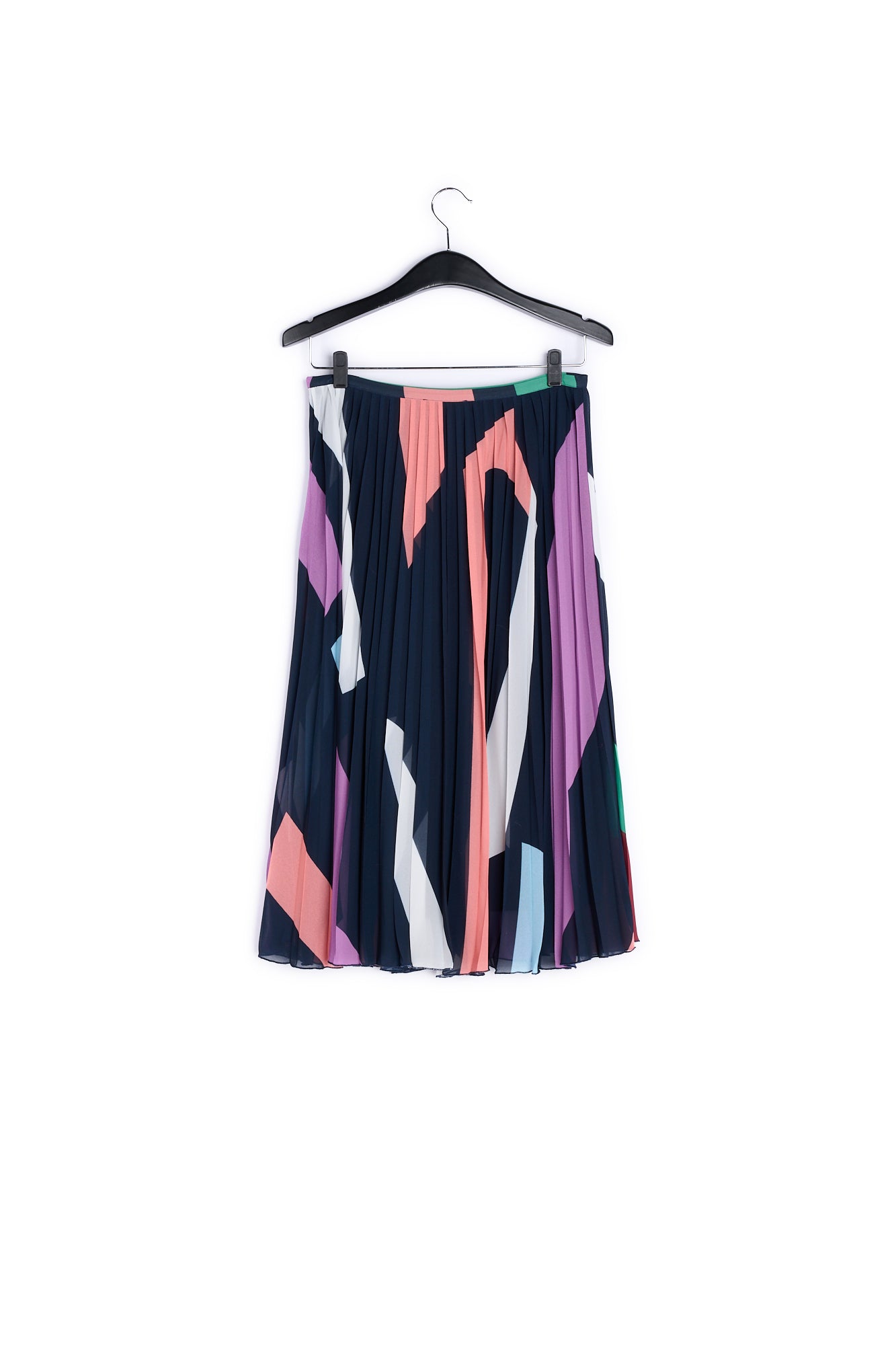 Dark blue graphic print plissé midi skirt RE—SSENTIEL | Essentiel second hand