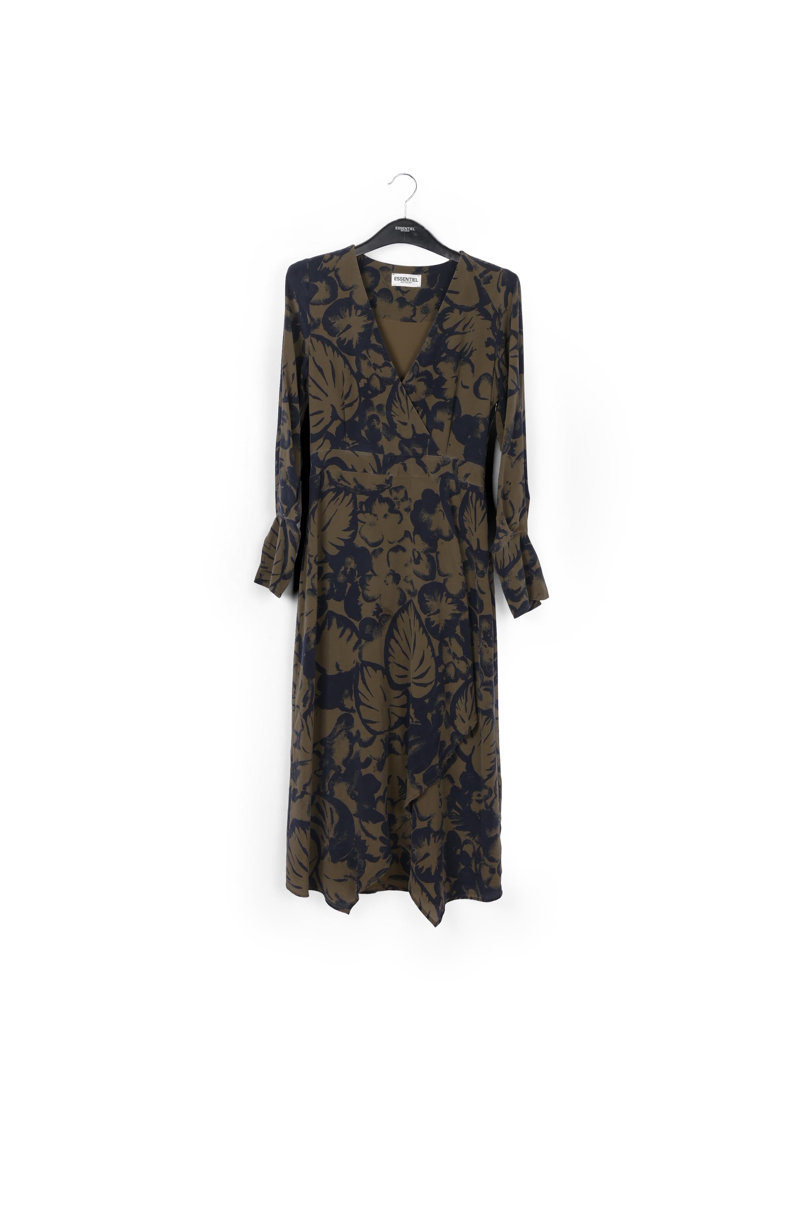 Navy blue botanical-print silk midi dress RE—SSENTIEL | Essentiel second hand