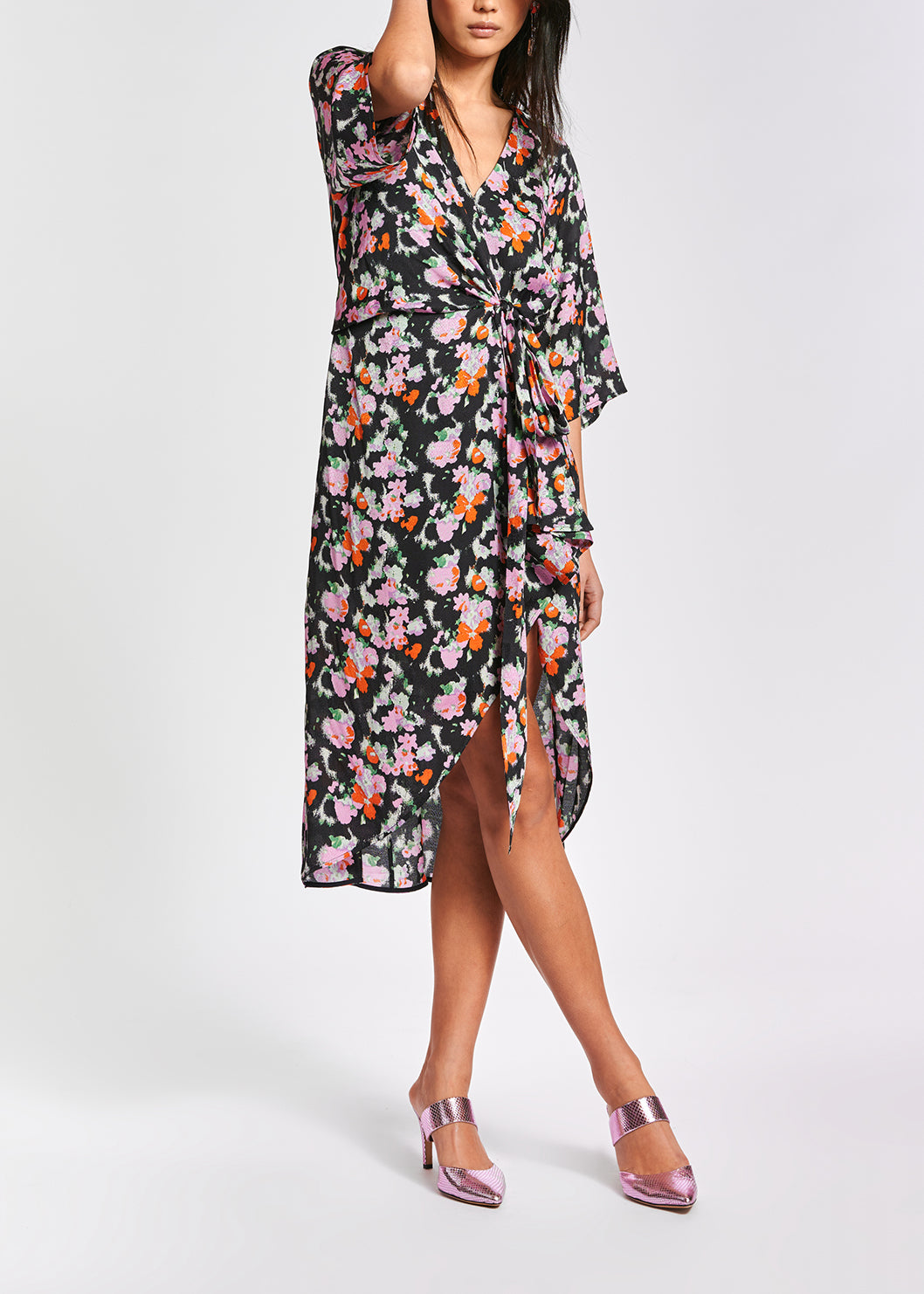 Robe midi bleu foncé à  fleurs RE—SSENTIEL | Essentiel second hand