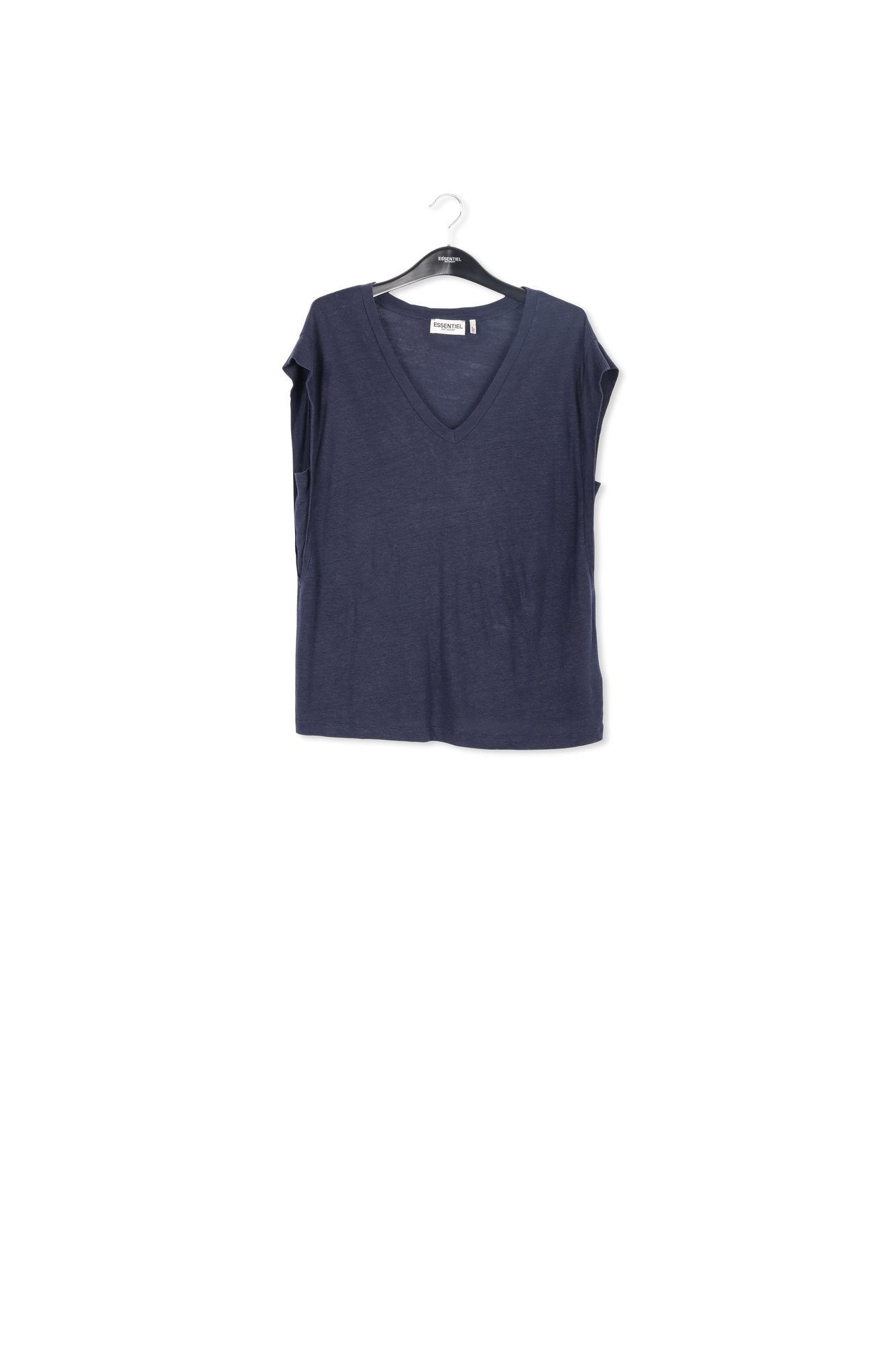 Blue linen V-neck T-Shirt RE—SSENTIEL | Essentiel second hand