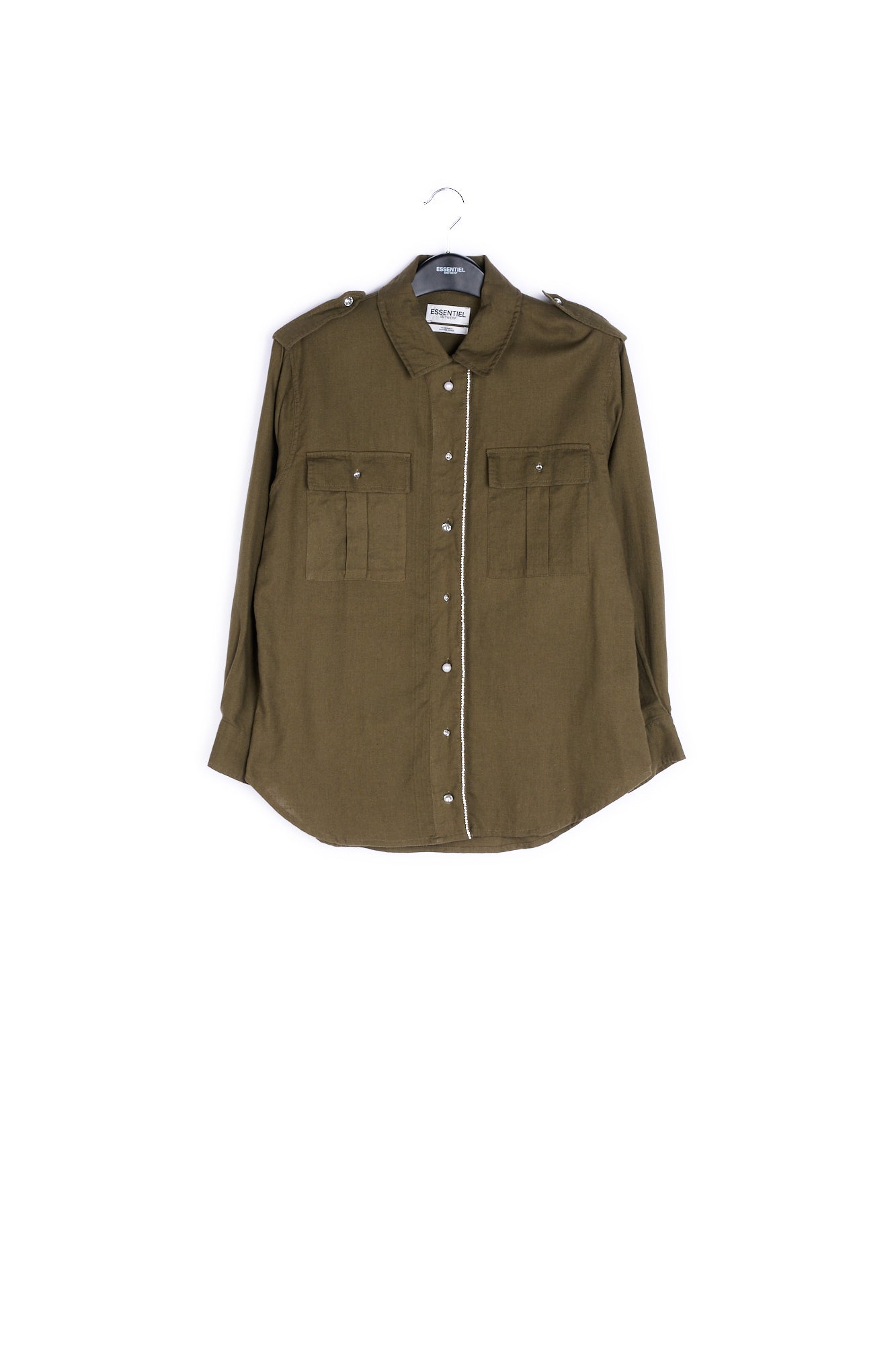 Army green cotton-blend shirt with strass placket RE—SSENTIEL | Essentiel second hand