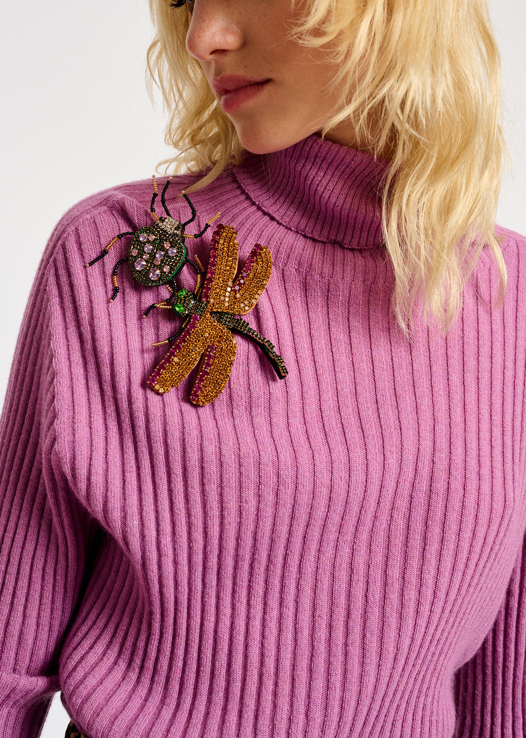 Pink rib-knitted turtleneck sweater RE—SSENTIEL | Essentiel second hand