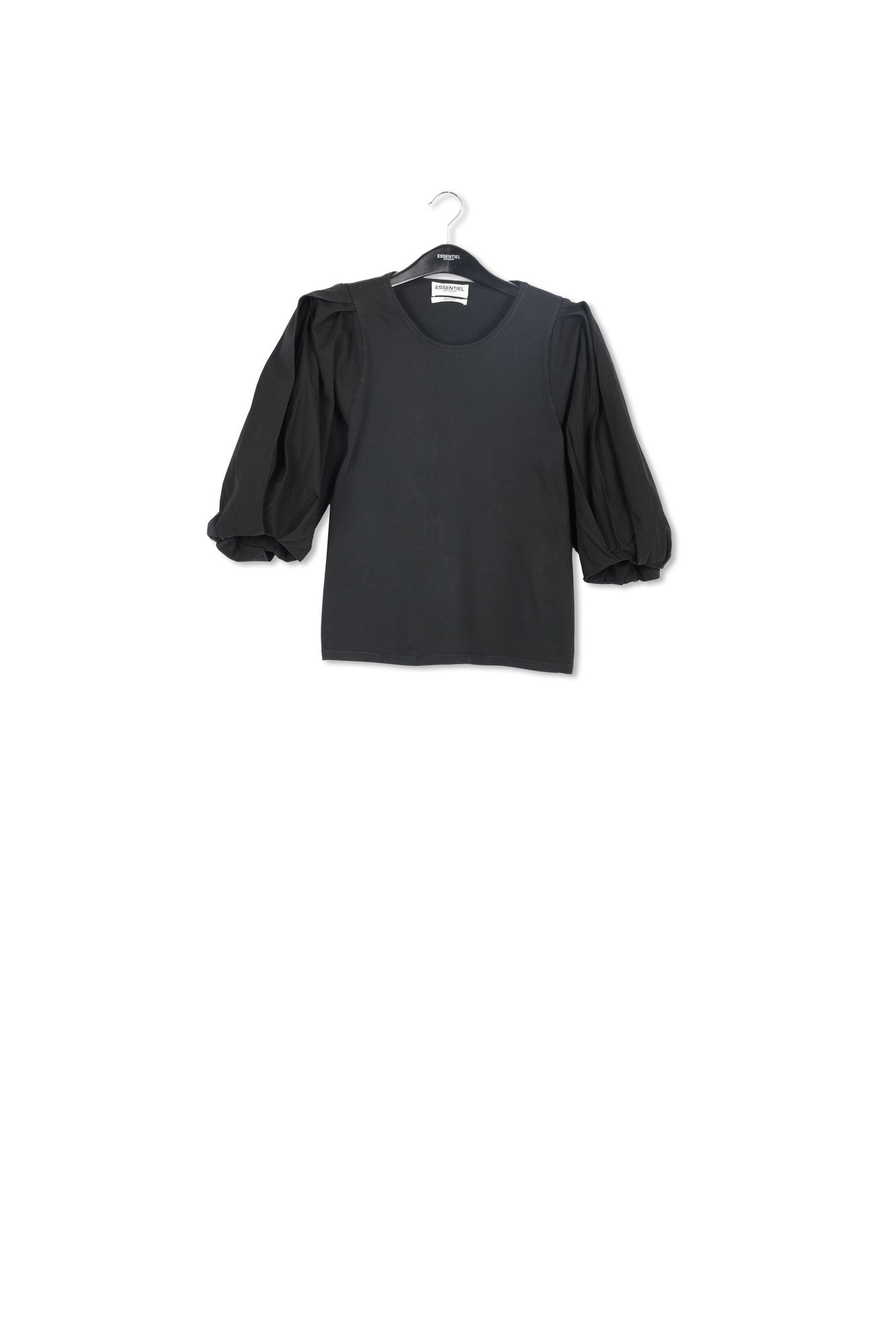 Black jersey T-shirt with cotton-poplin sleeves RE—SSENTIEL | Essentiel second hand