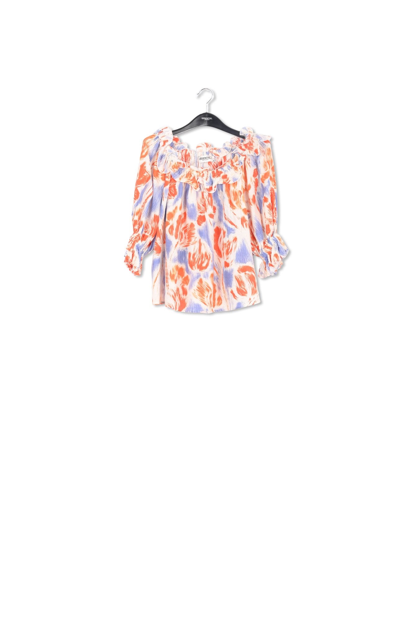 Light blue and orange floral print off-the-shoulder top RE—SSENTIEL | Essentiel second hand