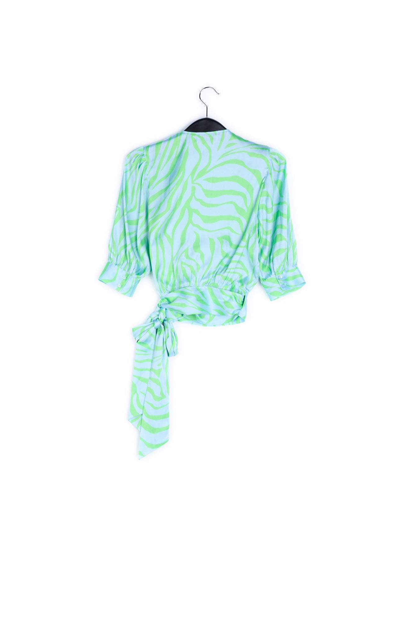 Baby blue and green zebra-print wrap top RE—SSENTIEL | Essentiel second hand