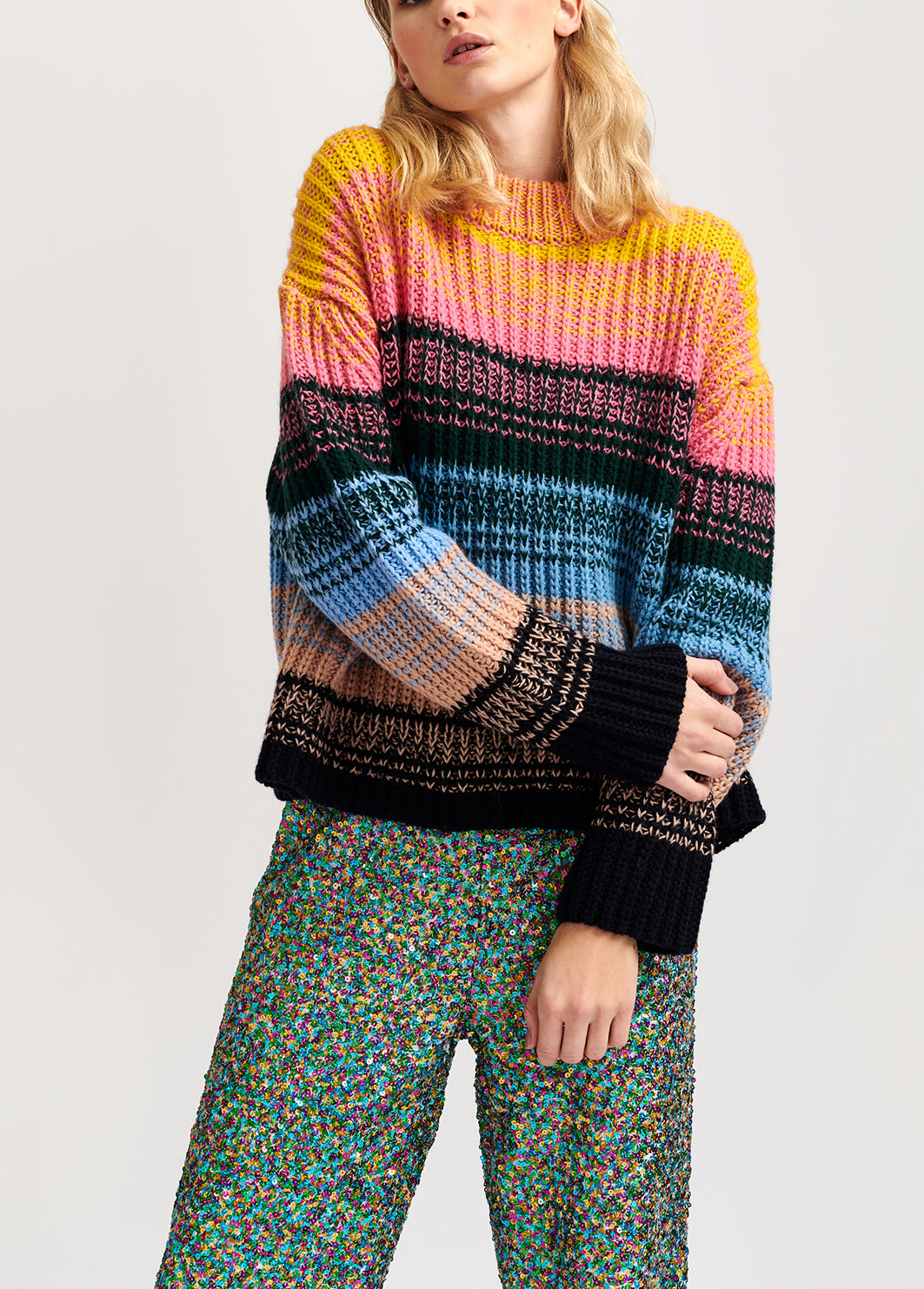 Multicolored ribbed wool-blend sweater RE—SSENTIEL | Essentiel second hand