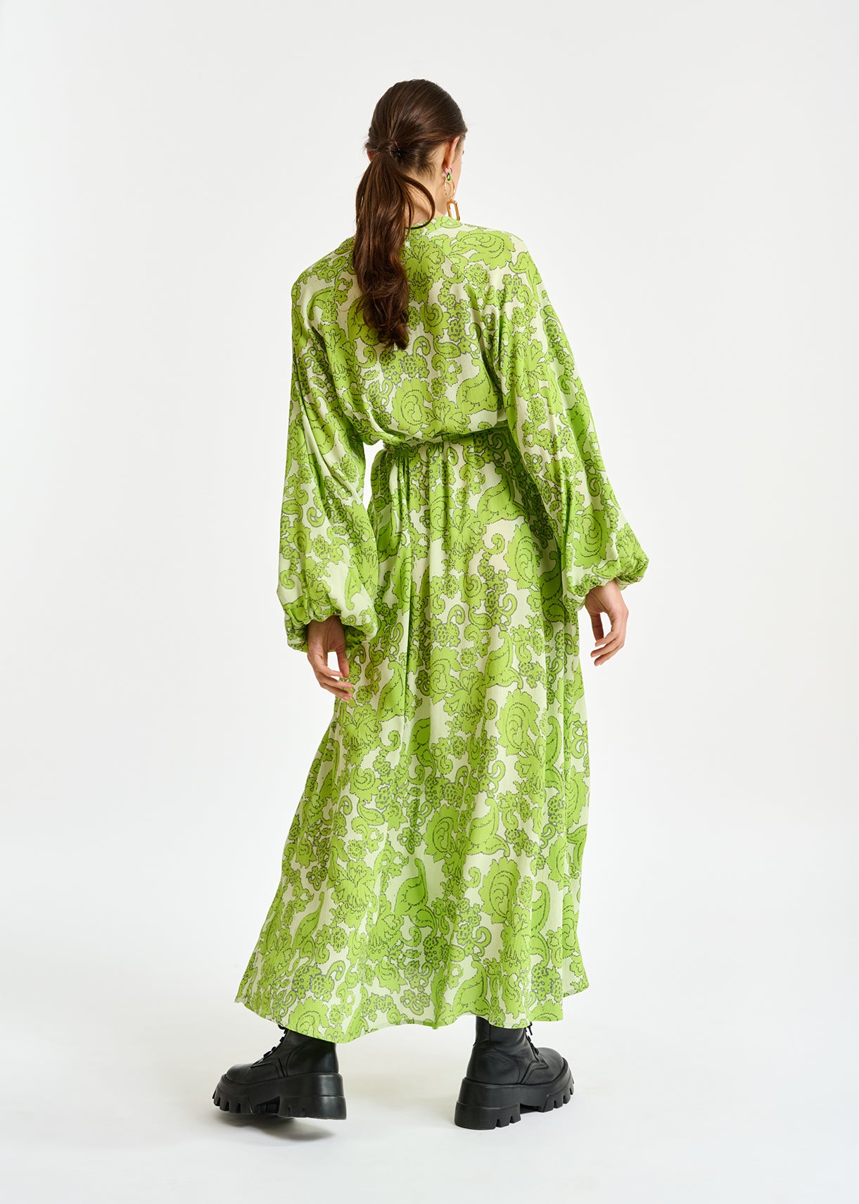 Green maxi-length dress with floral print RE—SSENTIEL | Essentiel second hand