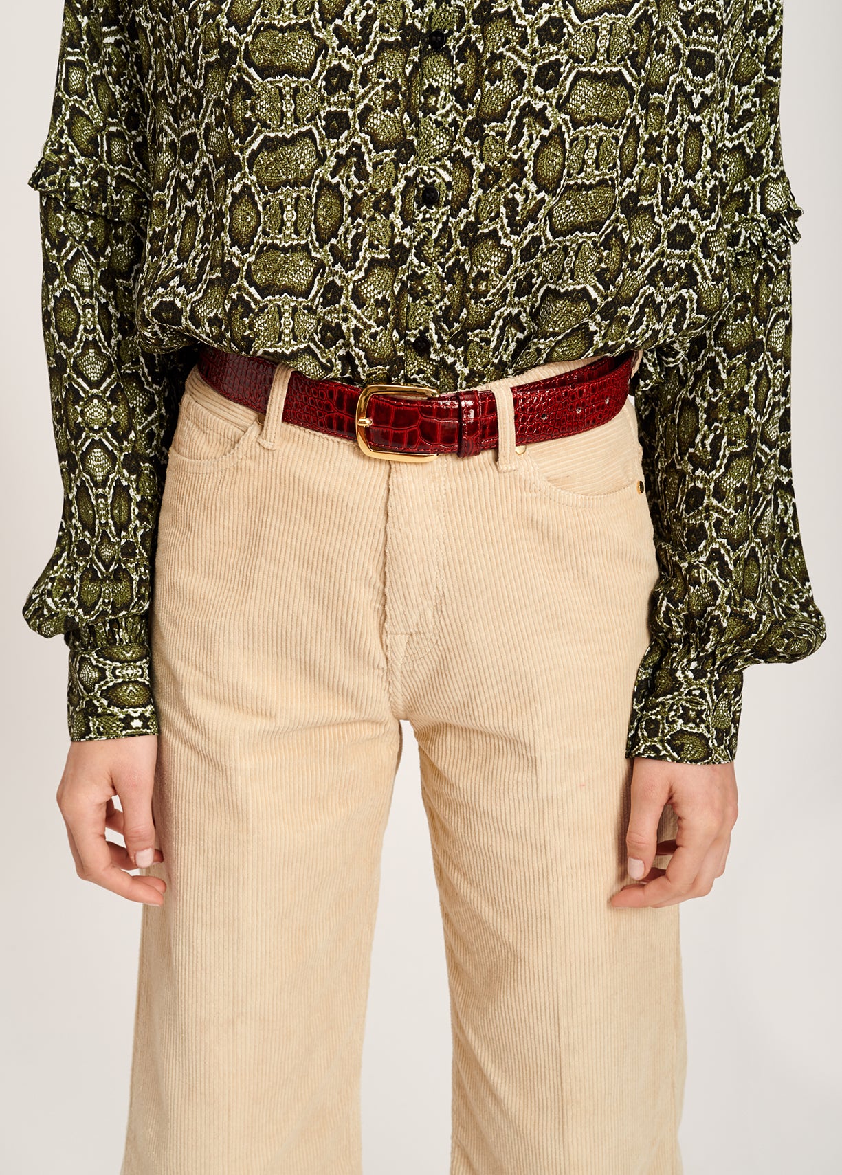 Burgundy croc-effect leather belt RE—SSENTIEL | Essentiel second hand