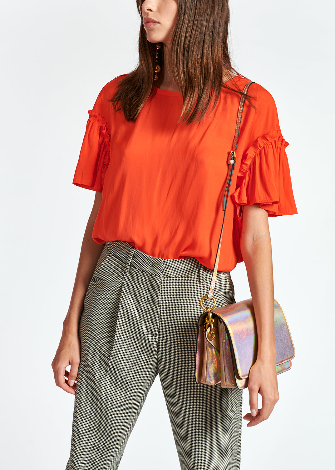 Orange ruffled short-sleeve top RE—SSENTIEL | Essentiel second hand