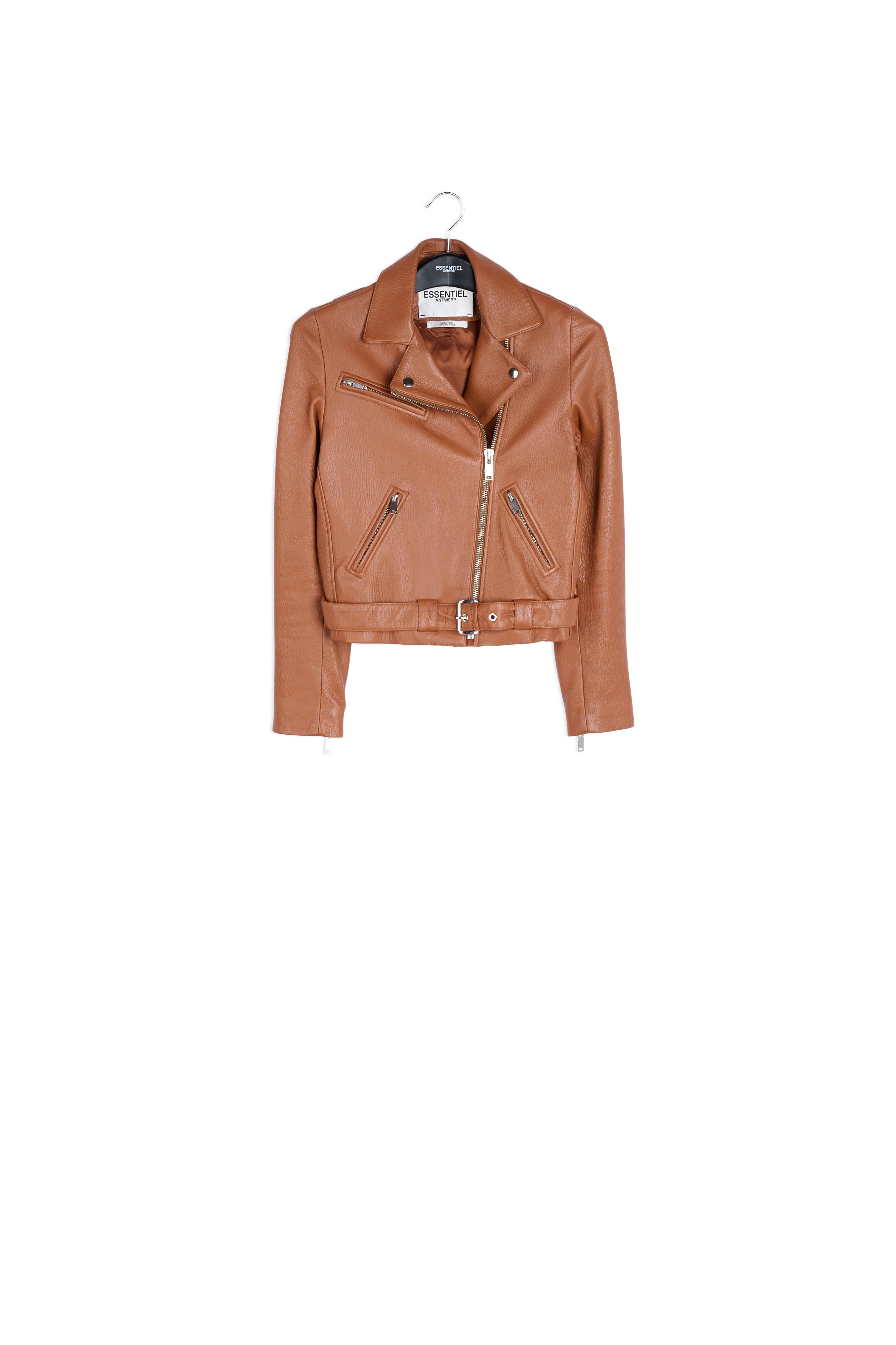 Brown leather biker jacket RE—SSENTIEL | Essentiel second hand