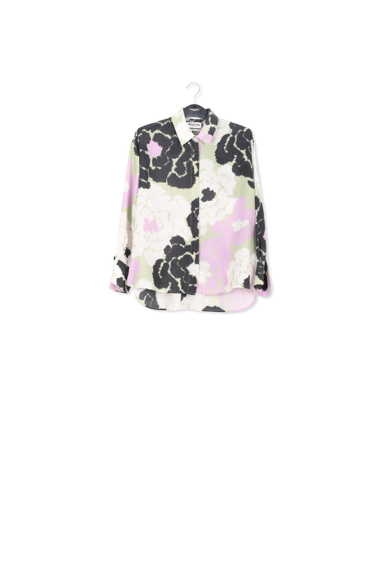 Light khaki silk shirt with floral print RE—SSENTIEL | Essentiel second hand