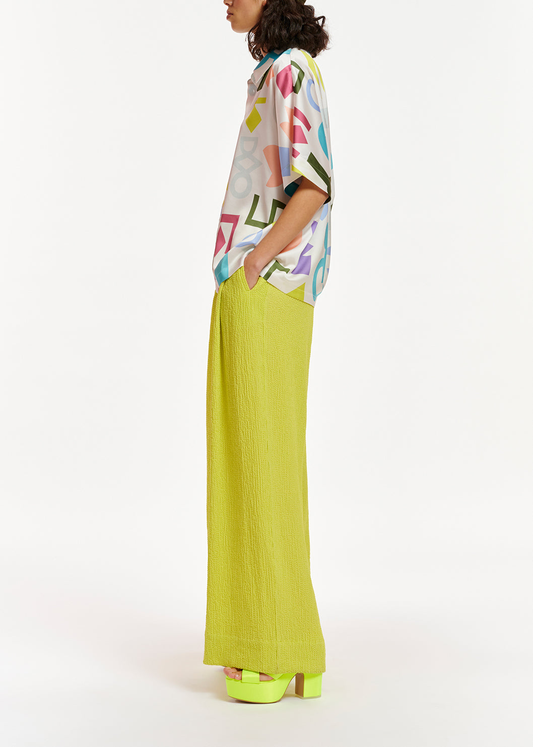 White abstract-printed satin shirt RE—SSENTIEL | Essentiel second hand