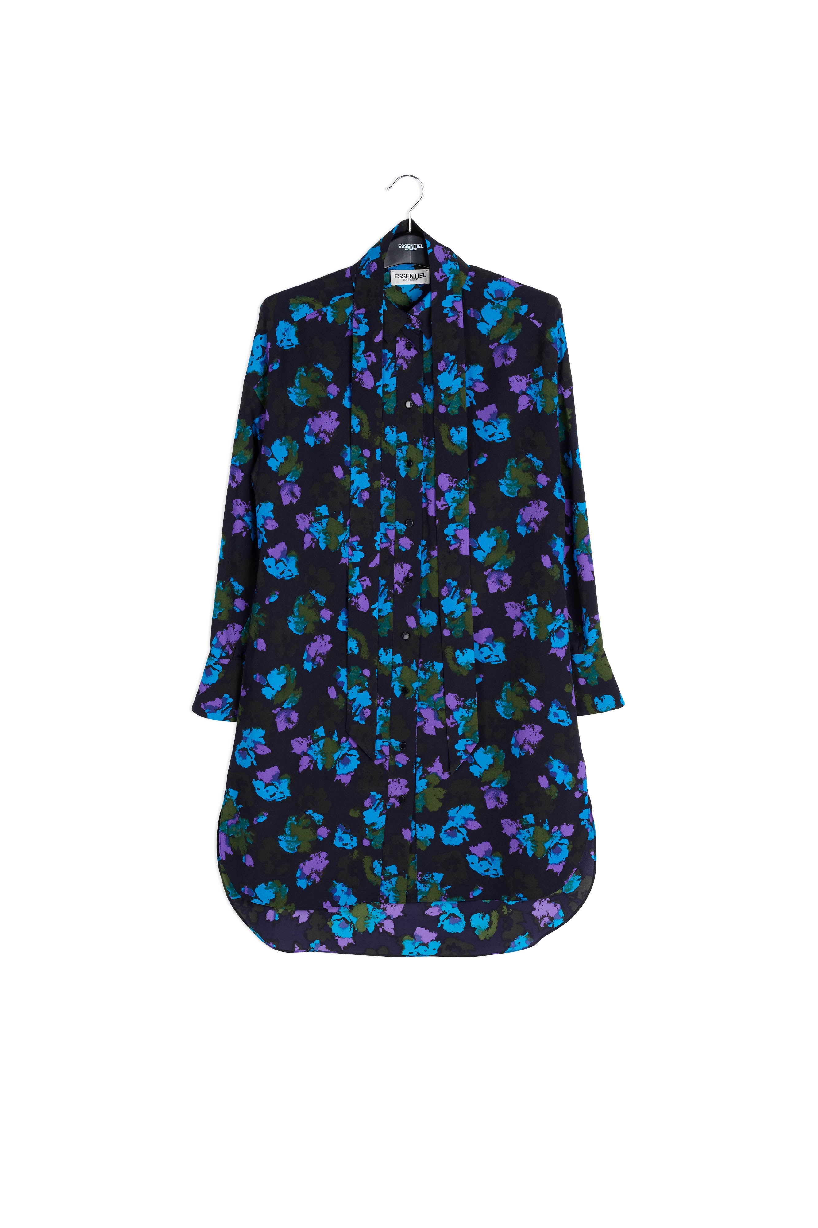 Black and red floral print midi shirt dress RE—SSENTIEL | Essentiel second hand