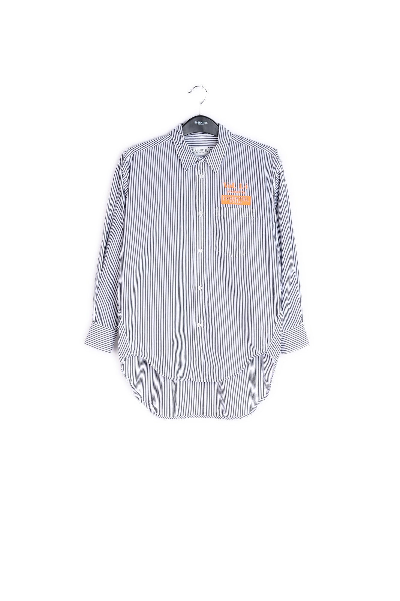 Grey and off-white striped cotton shirt RE—SSENTIEL | Essentiel second hand