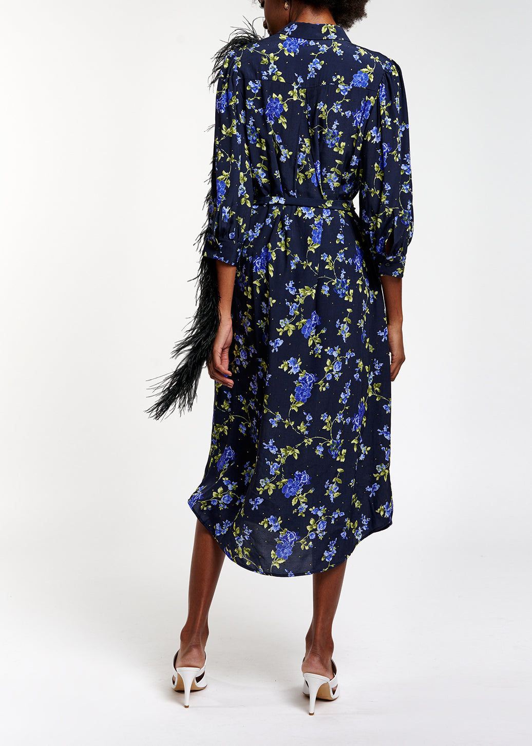 Robe chemise bleu foncé à  imprimé fleuri RE—SSENTIEL | Essentiel second hand