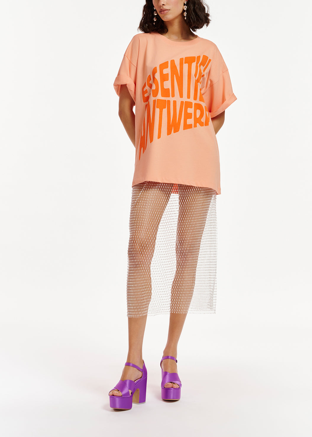 Peach organic cotton T-shirt with text print RE—SSENTIEL | Essentiel second hand