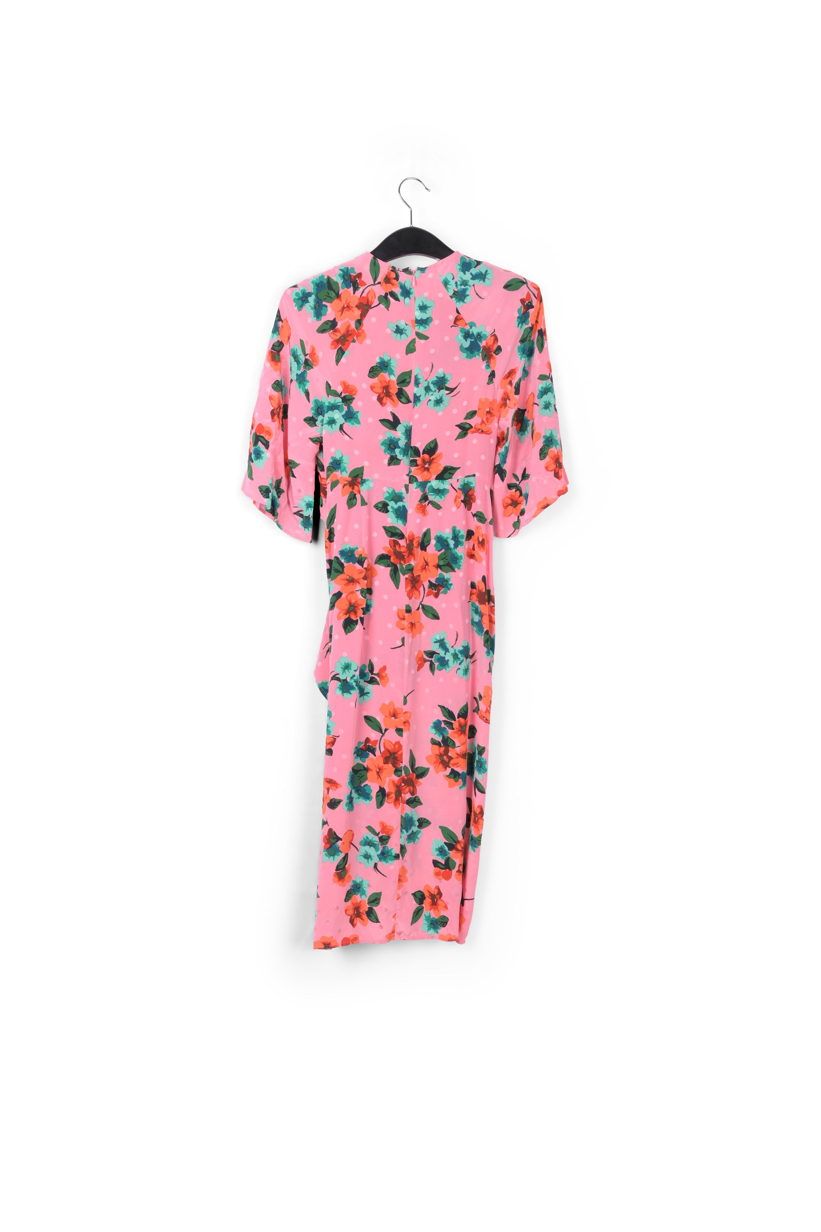 Pink floral and polka dot silk midi dress RE—SSENTIEL | Essentiel second hand
