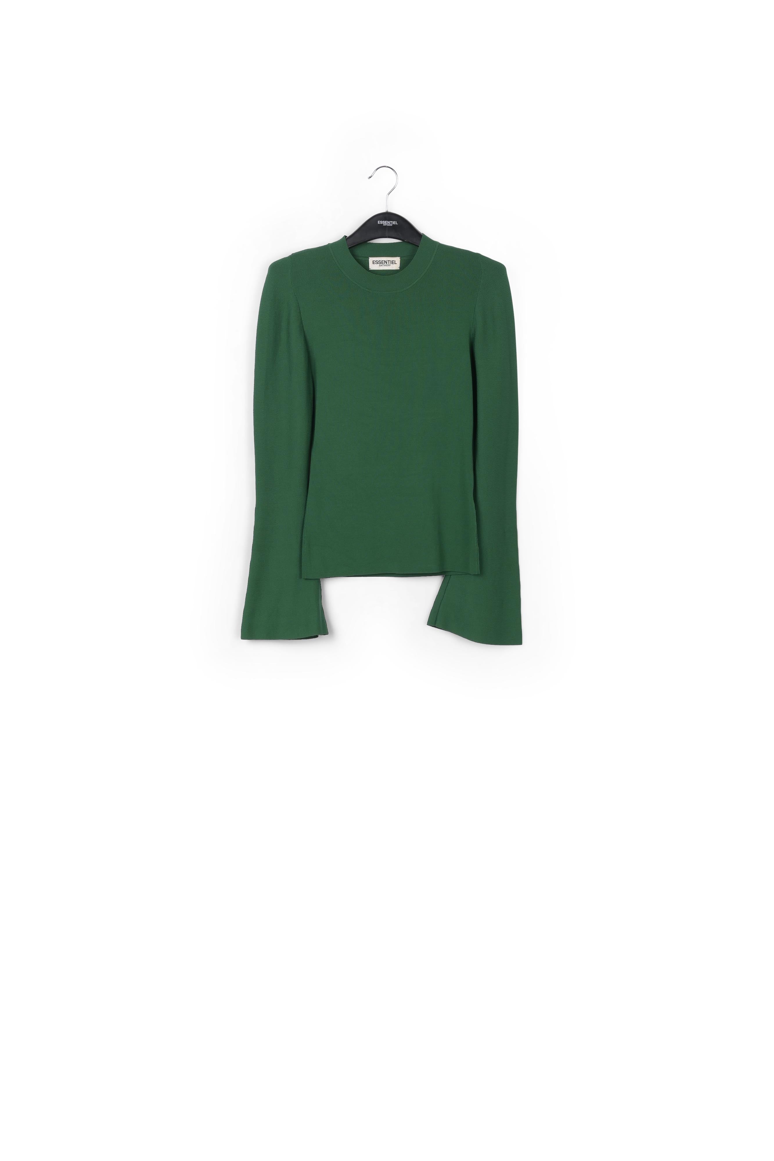 Pull ajusté en tricot vert foncé à manches trompettes RE—SSENTIEL | Essentiel second hand