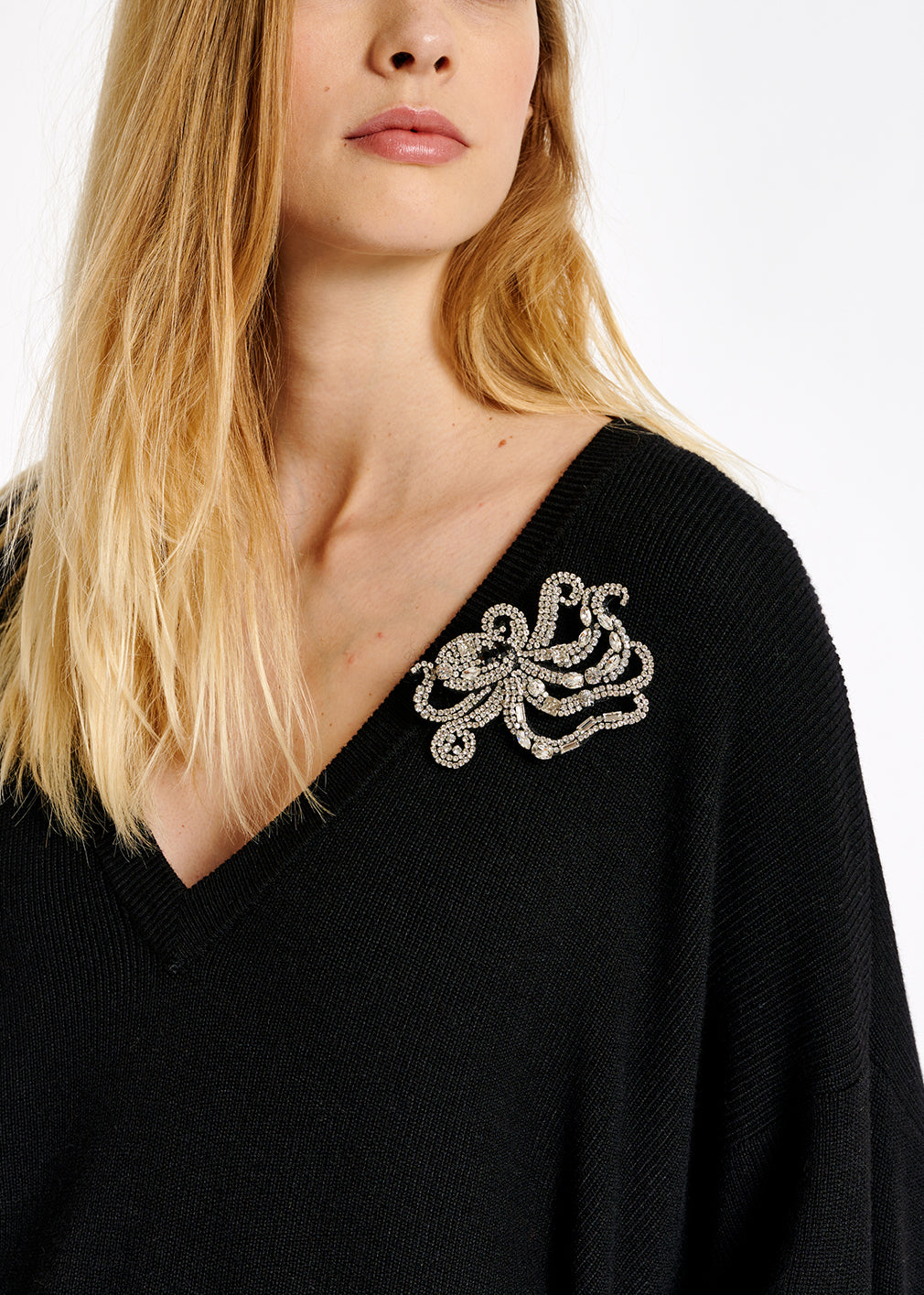 Black ribbed V-neck sweater RE—SSENTIEL | Essentiel second hand