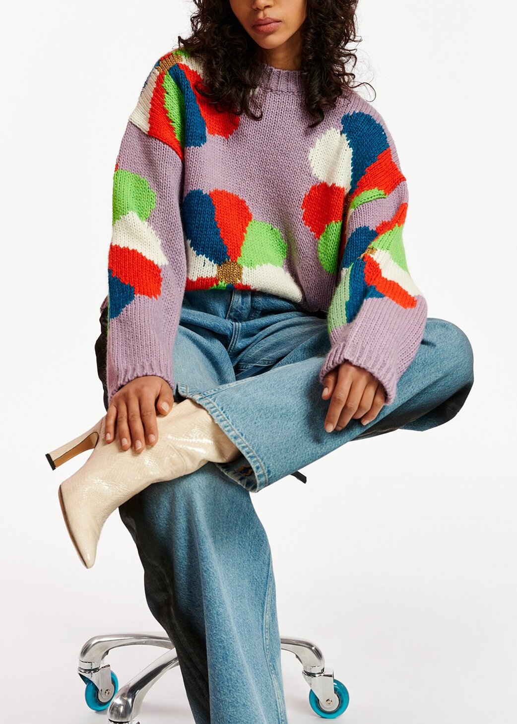 Lila trui met intarsia bloemen RE—SSENTIEL | Essentiel second hand