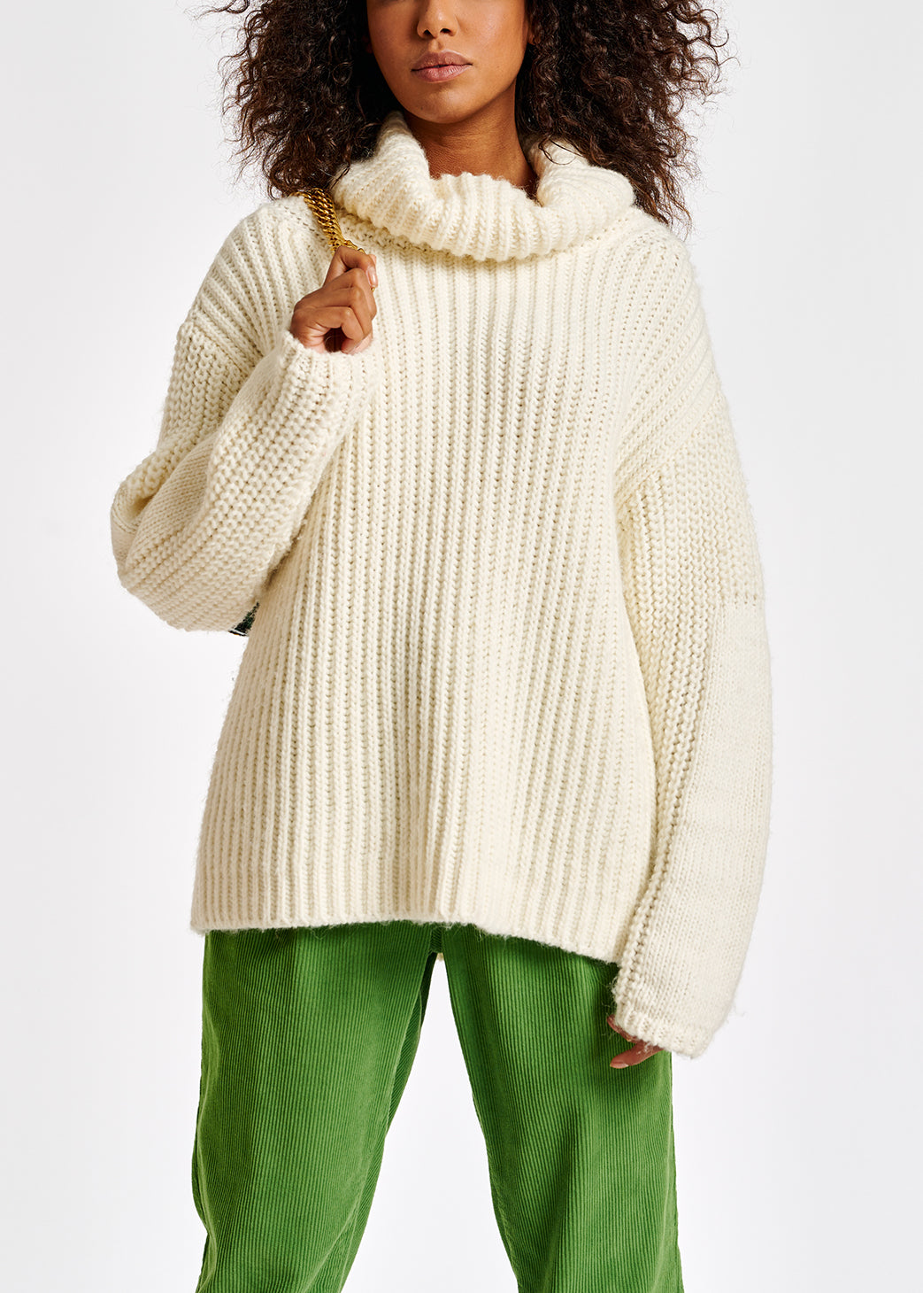 Off-white chunky ribbed turtleneck sweater RE—SSENTIEL | Essentiel second hand