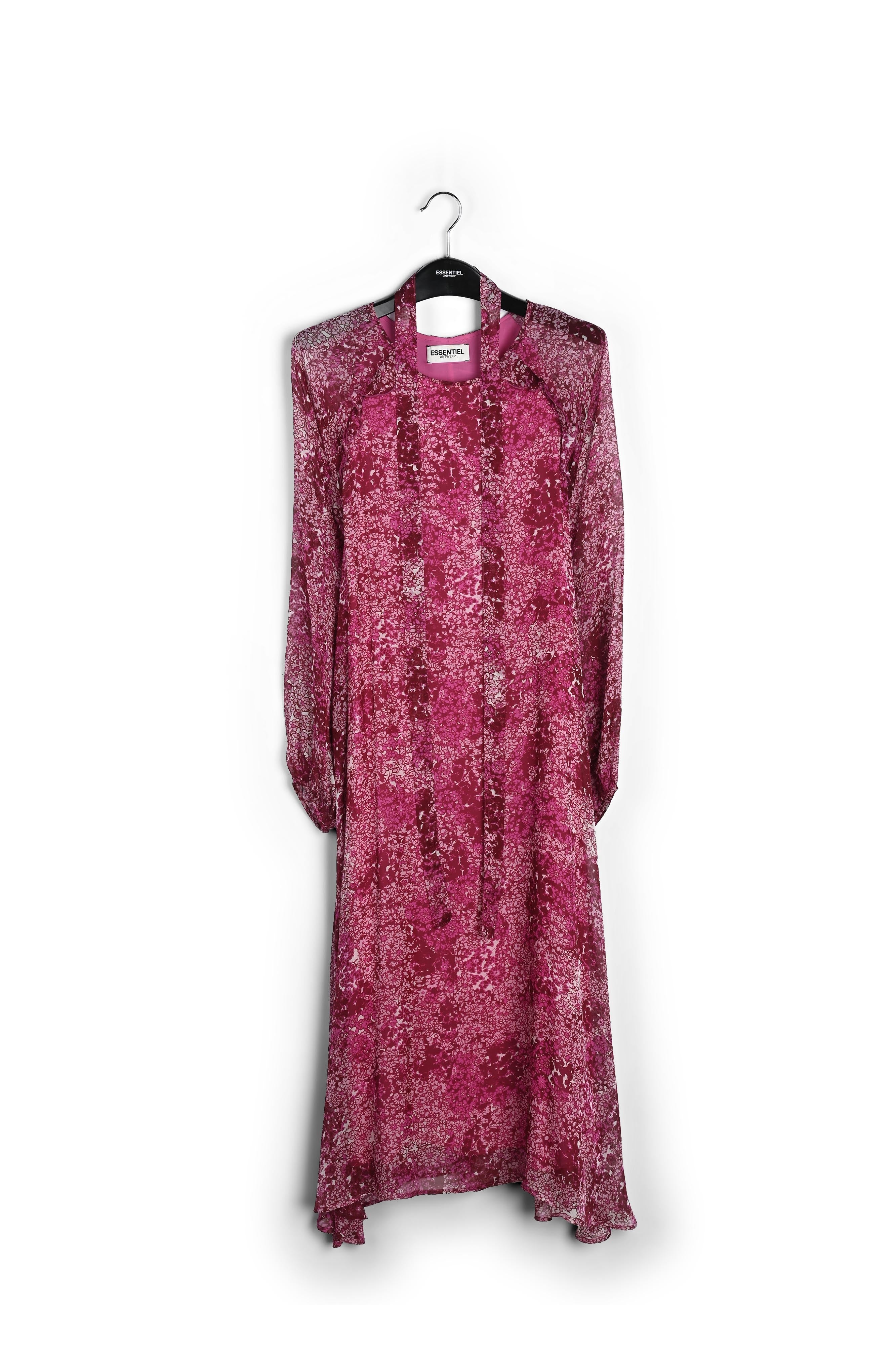 Roze zijden jurk met a-lijn en bloemen RE—SSENTIEL | Essentiel second hand