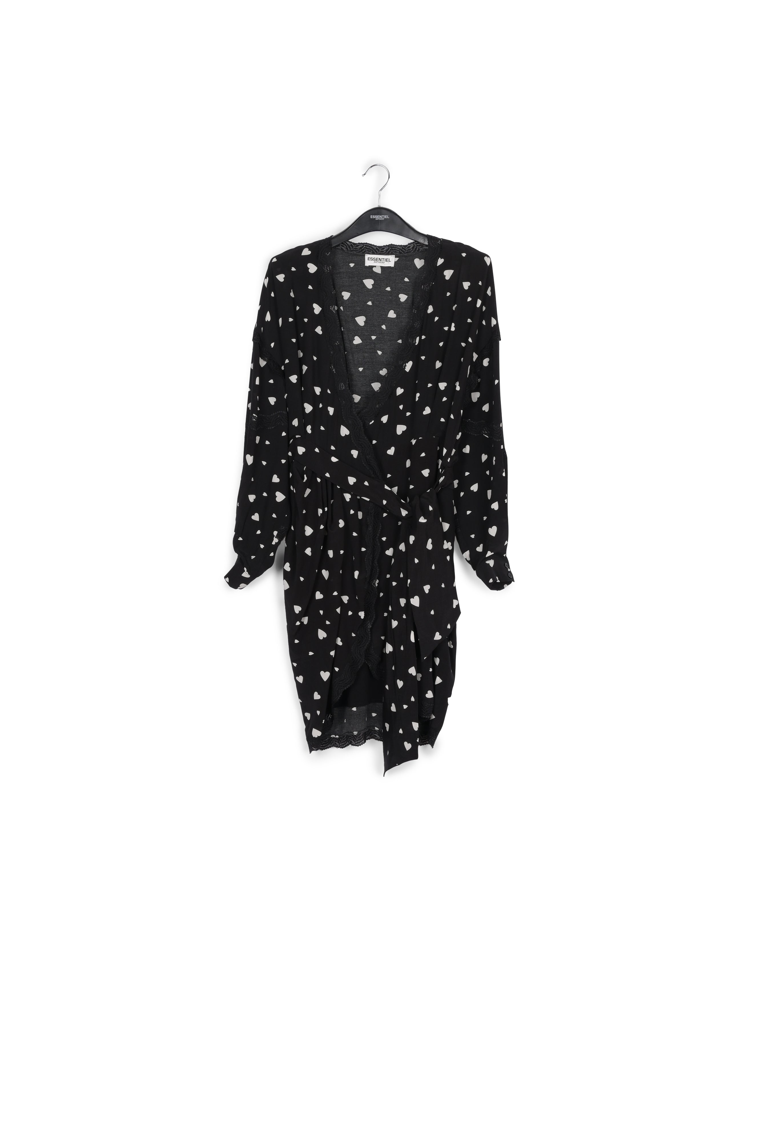 Zwarte miniwikkeljurk met hartjes RE—SSENTIEL | Essentiel second hand