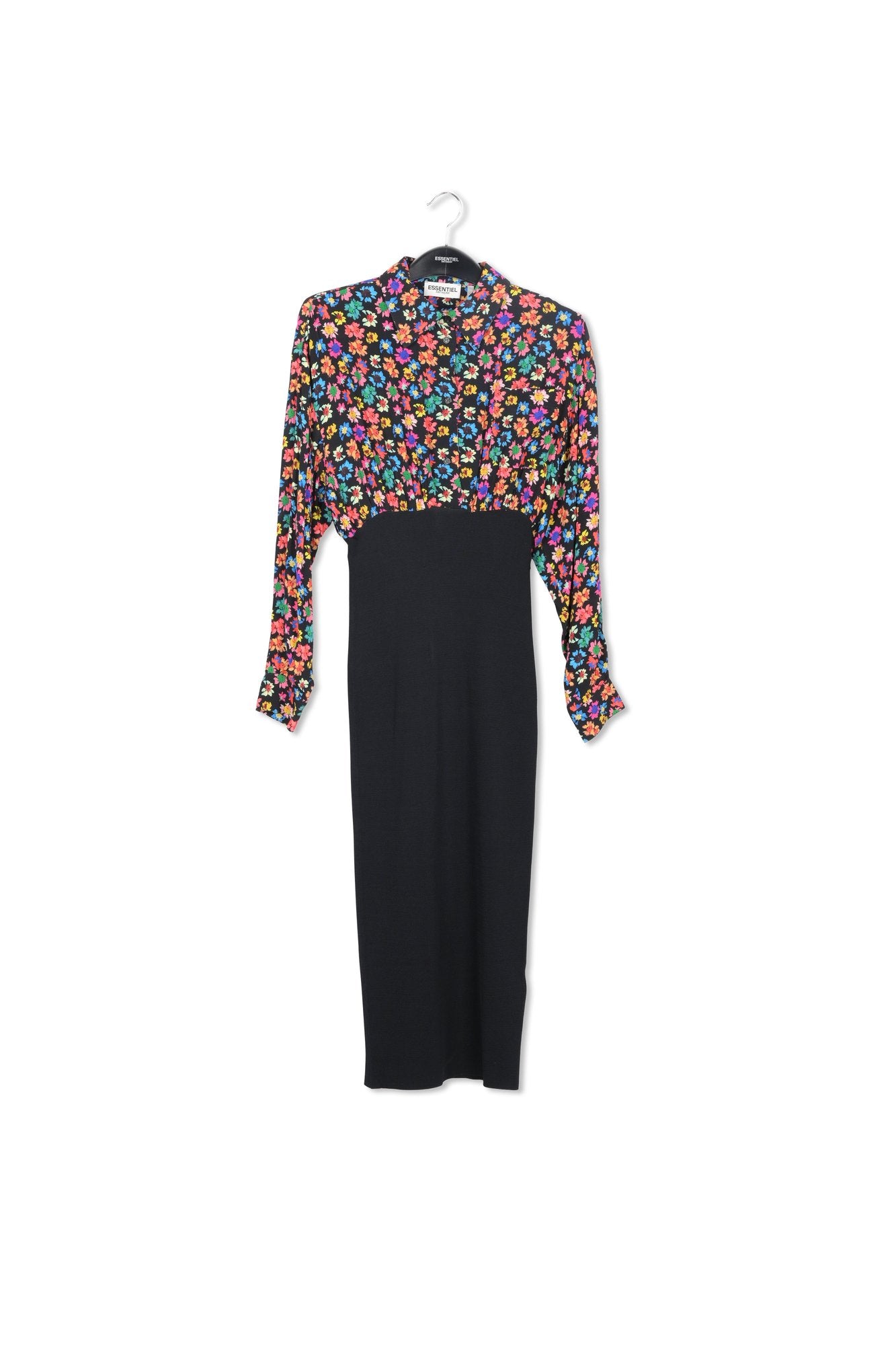 Black floral-print and rib-knitted midi dress RE—SSENTIEL | Essentiel second hand