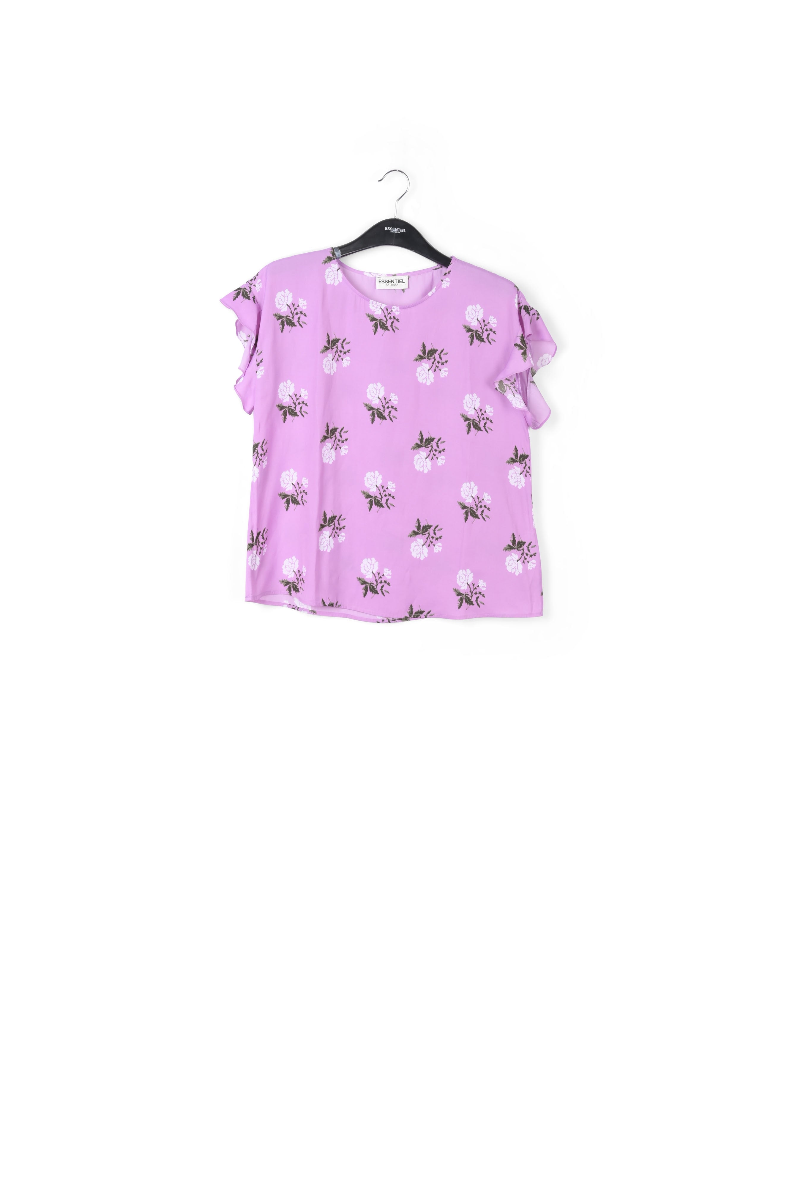 Pink flower print top with ruffled sleeves RE—SSENTIEL | Essentiel second hand