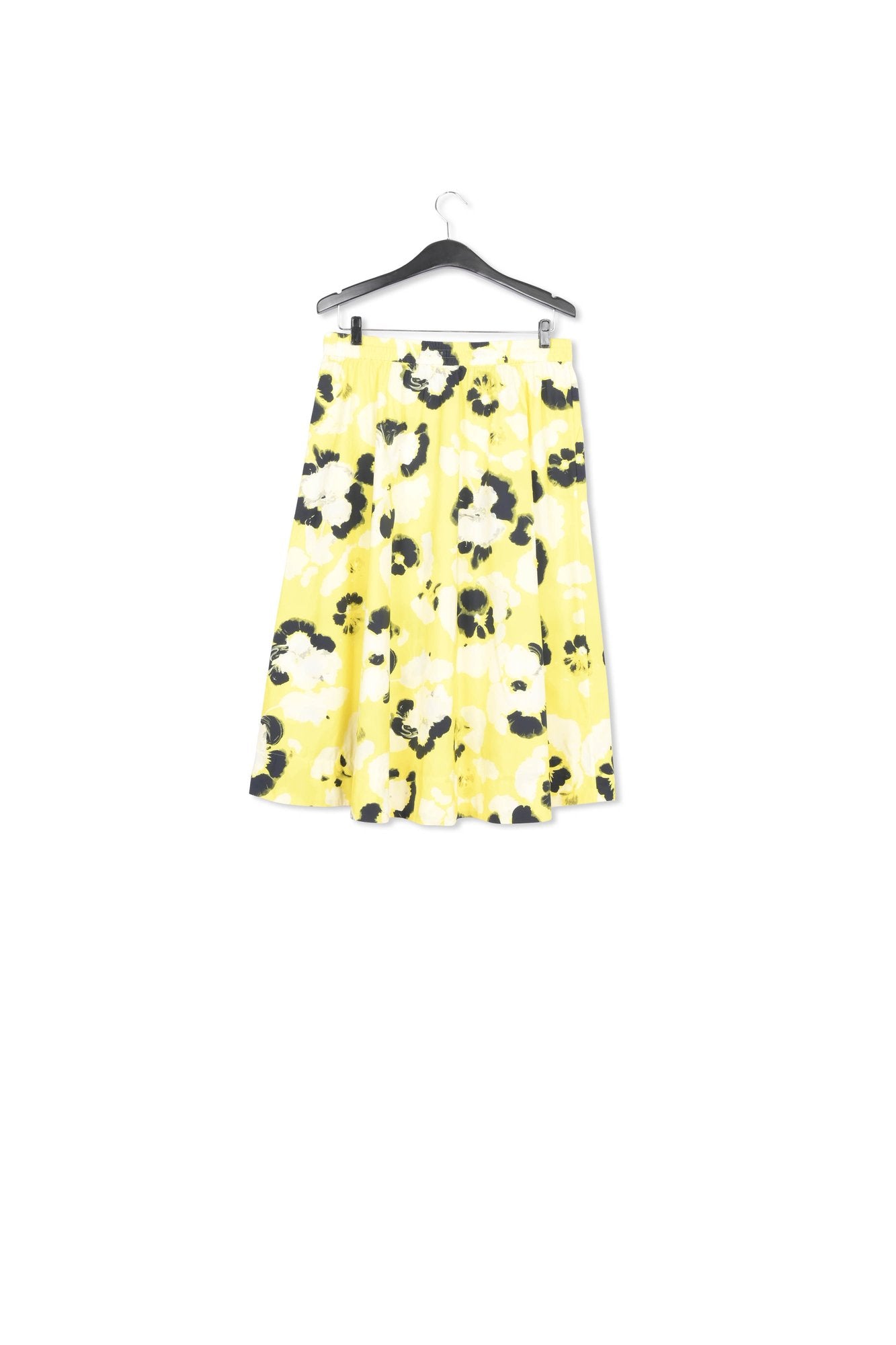 Yellow, white and navy blue midi-length A-line skirt RE—SSENTIEL | Essentiel second hand