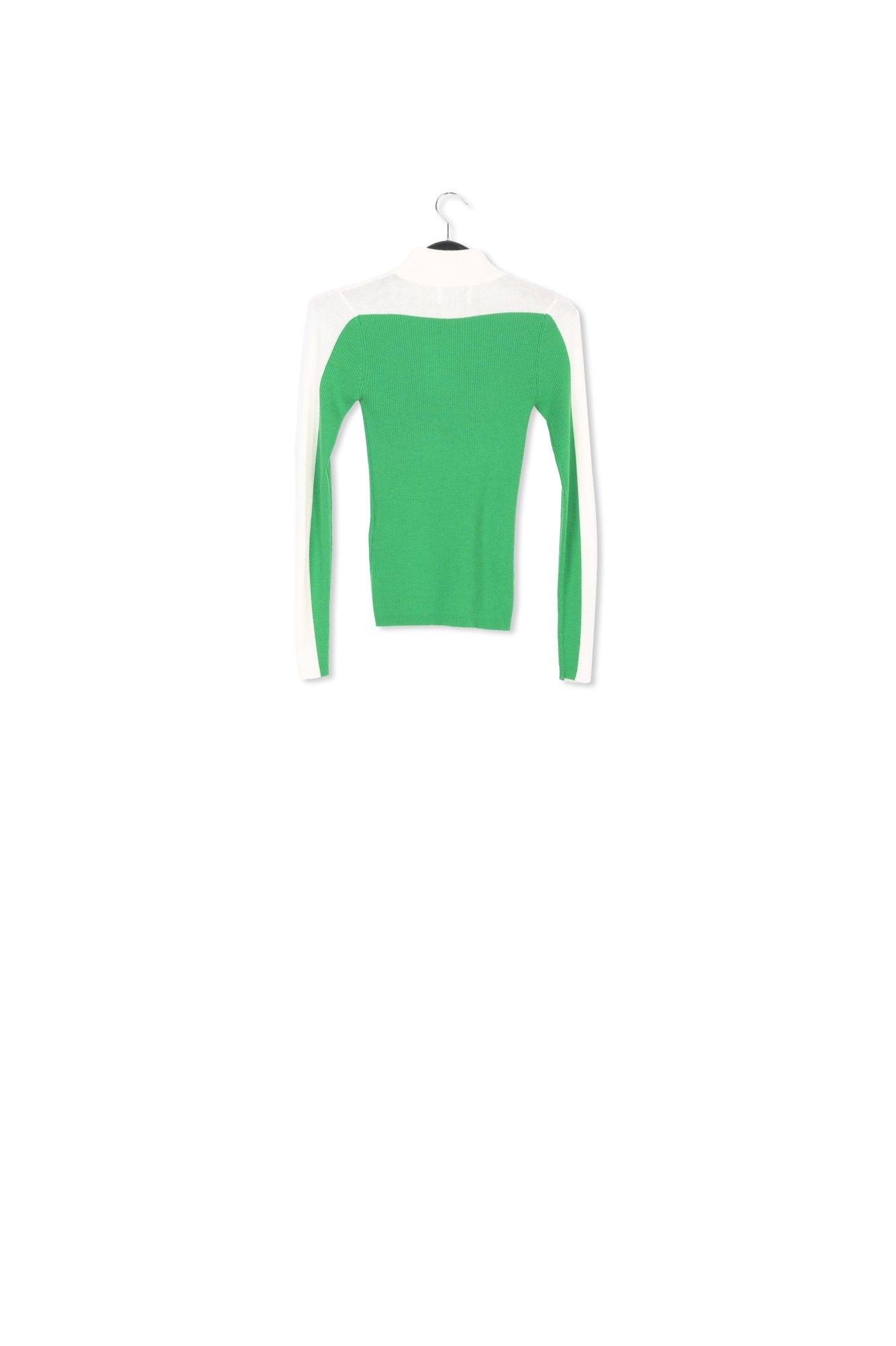 Green and off-white two-tone turtleneck knit sweater RE—SSENTIEL | Essentiel second hand