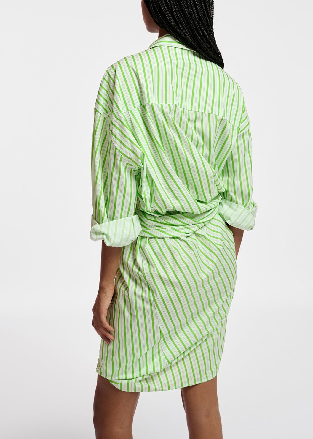 White and green striped cotton mini dress RE—SSENTIEL | Essentiel second hand