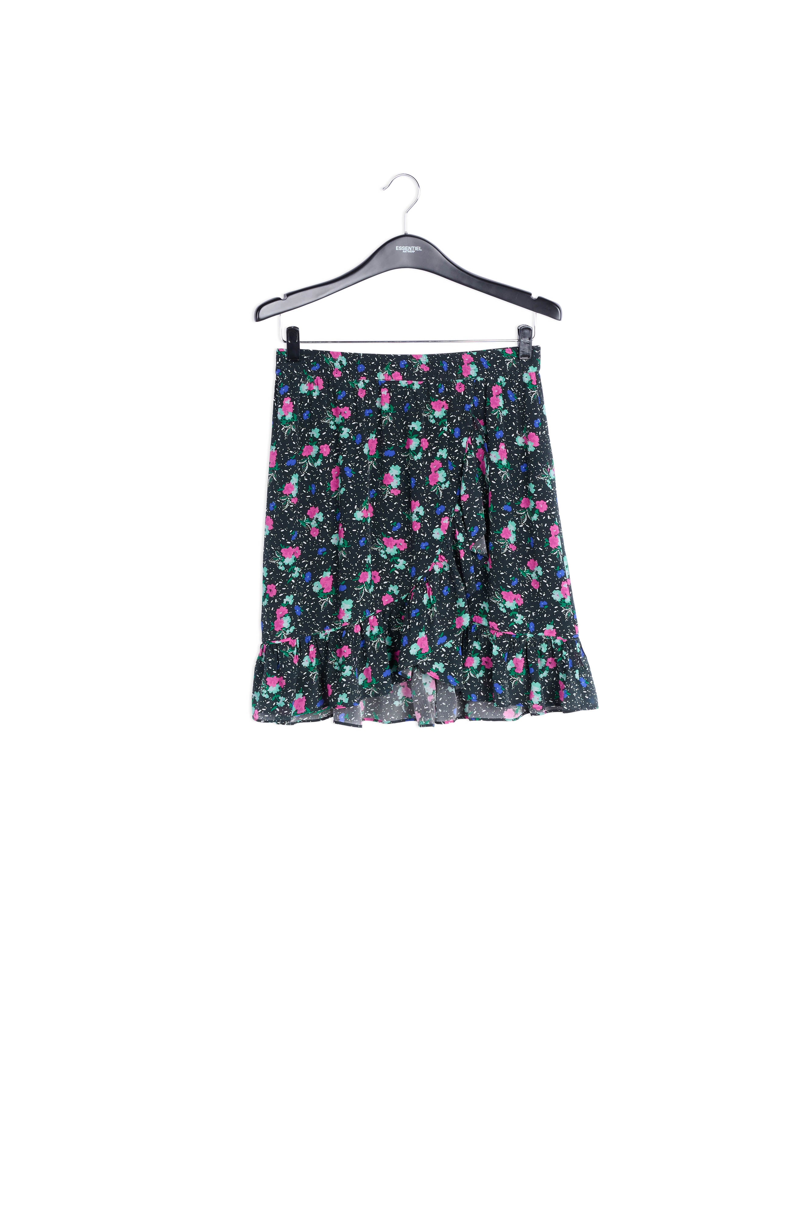 Jupe mini noire à fleurs avec volant RE—SSENTIEL | Essentiel second hand