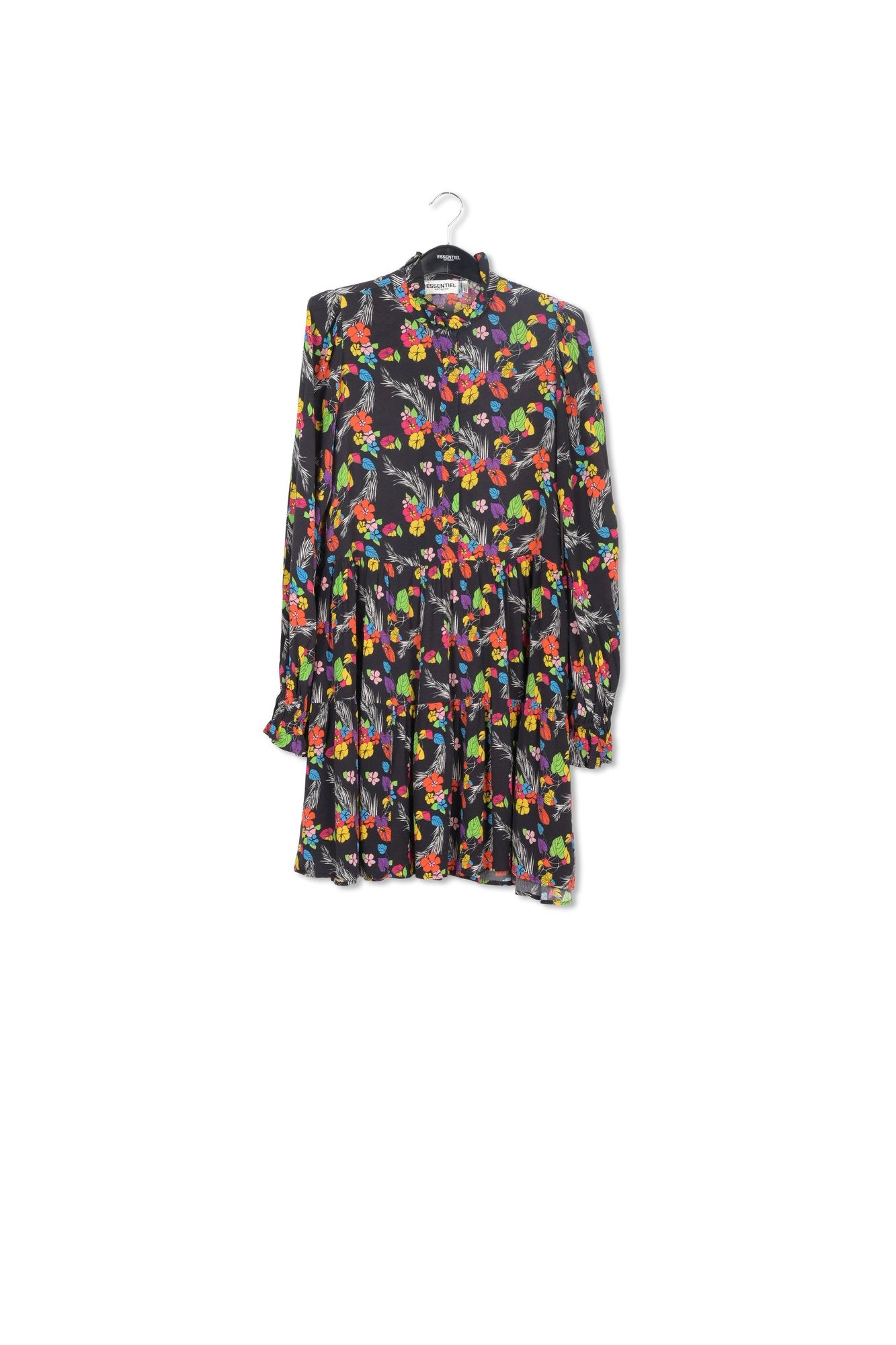 Black tropical print mini dress RE—SSENTIEL | Essentiel second hand