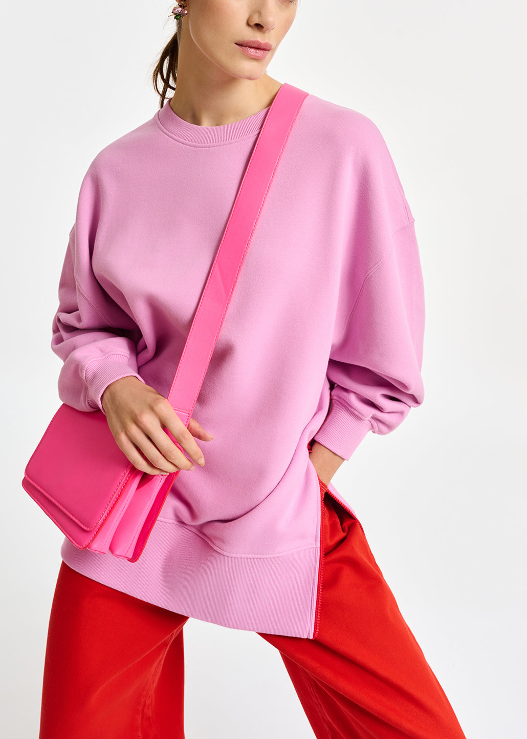 Light pink organic cotton sweatshirt with boxy cut RE—SSENTIEL | Essentiel second hand