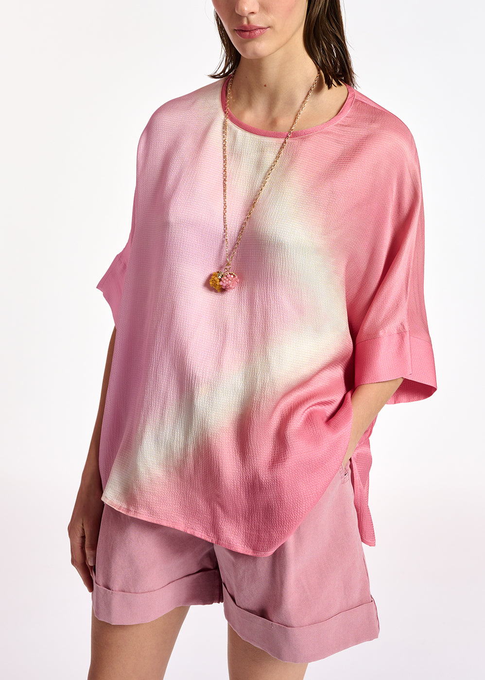 Light pink boxy tie-dye print top RE—SSENTIEL | Essentiel second hand