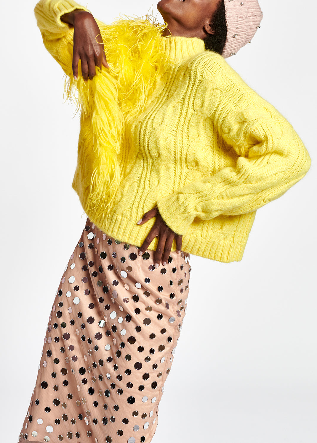 Pastel yellow cable-knit sweater RE—SSENTIEL | Essentiel second hand