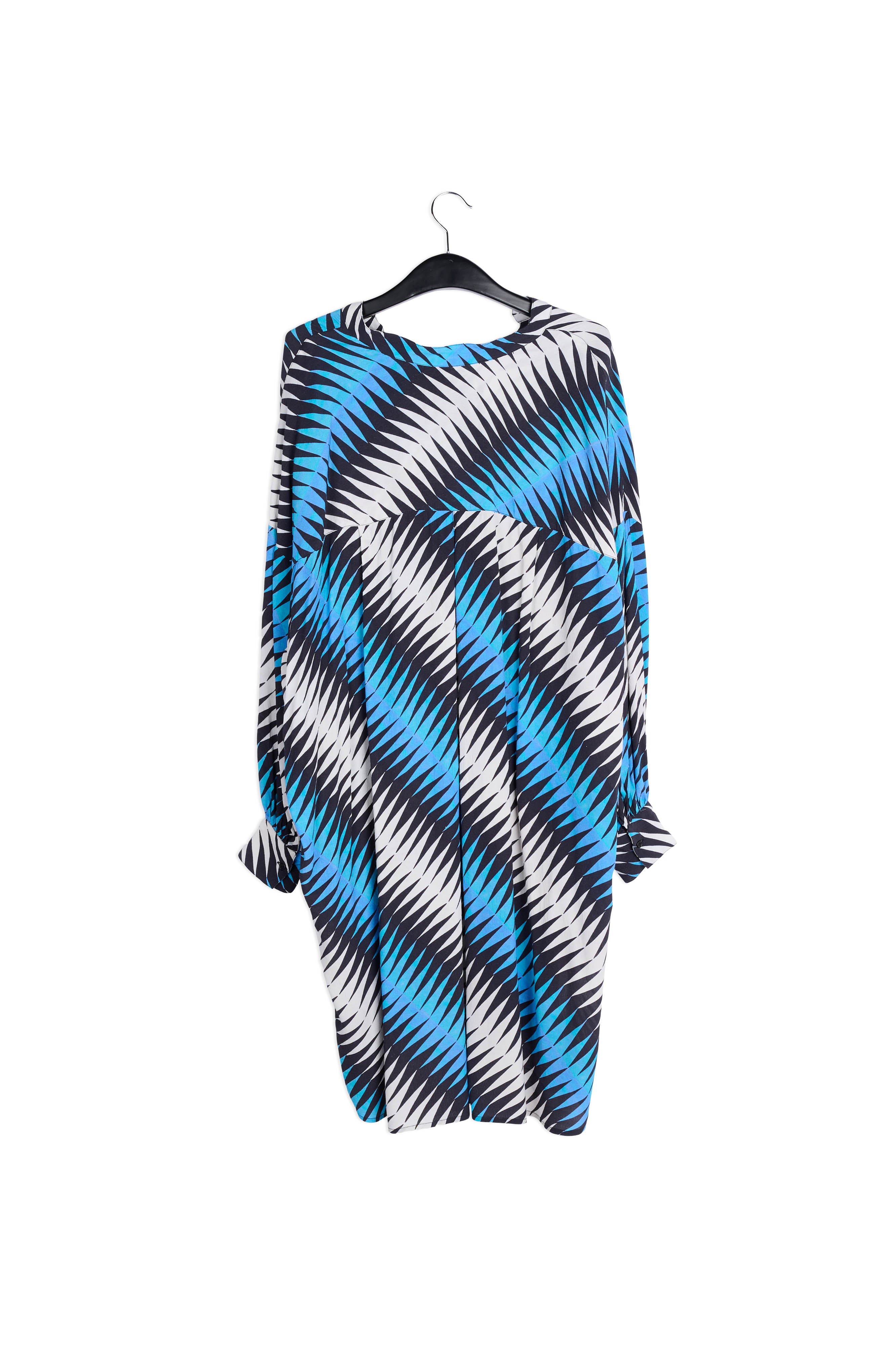 Blue, black and white graphic print knee-length dress RE—SSENTIEL | Essentiel second hand