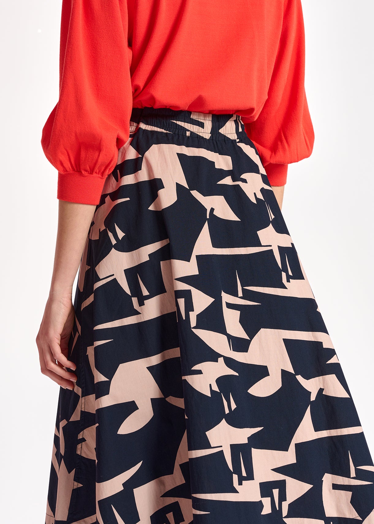 Jupe midi graphique bleue et beige RE—SSENTIEL | Essentiel second hand