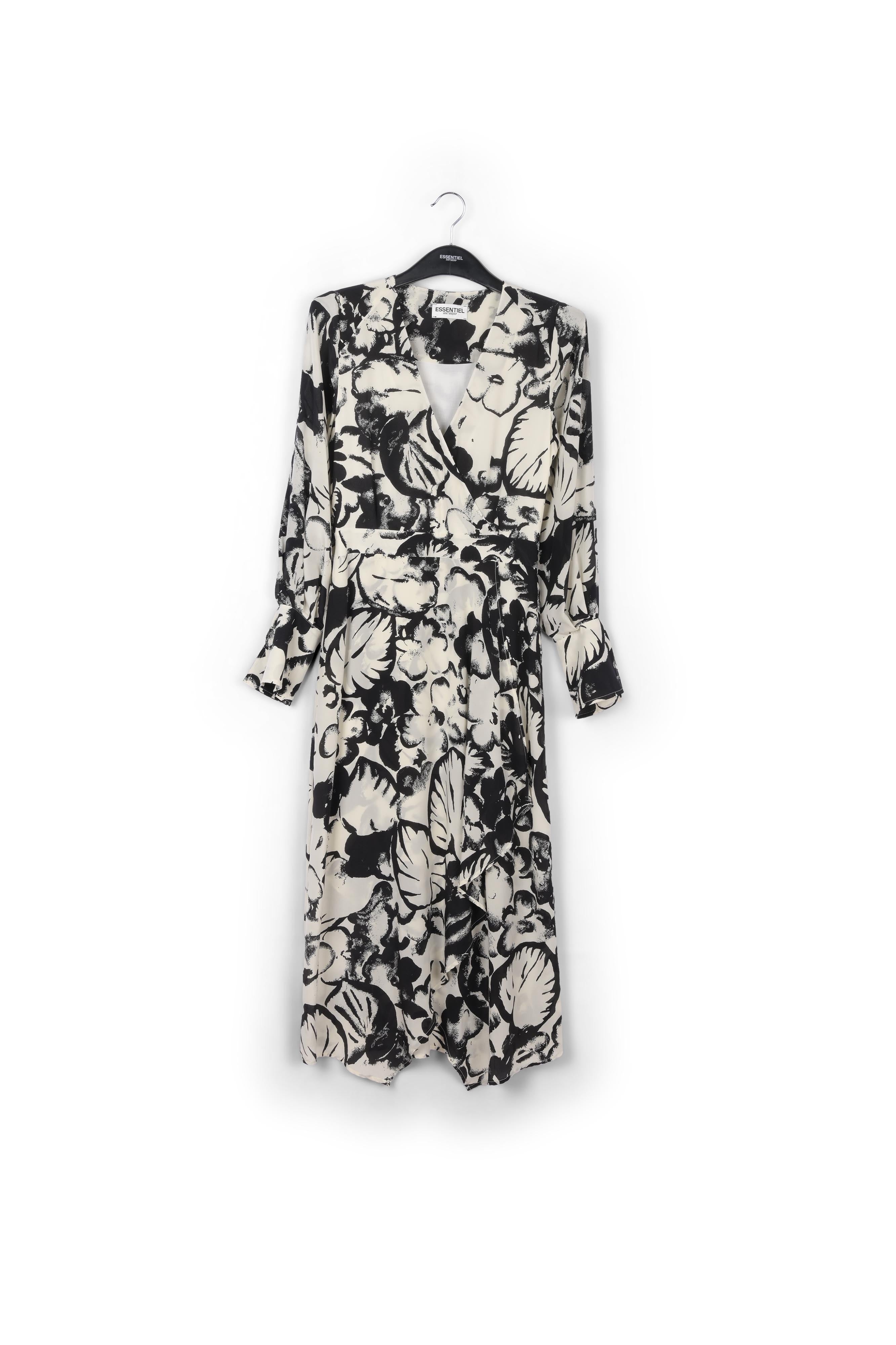 Robe midi blanc cassé en soie à imprimé botanique RE—SSENTIEL | Essentiel second hand