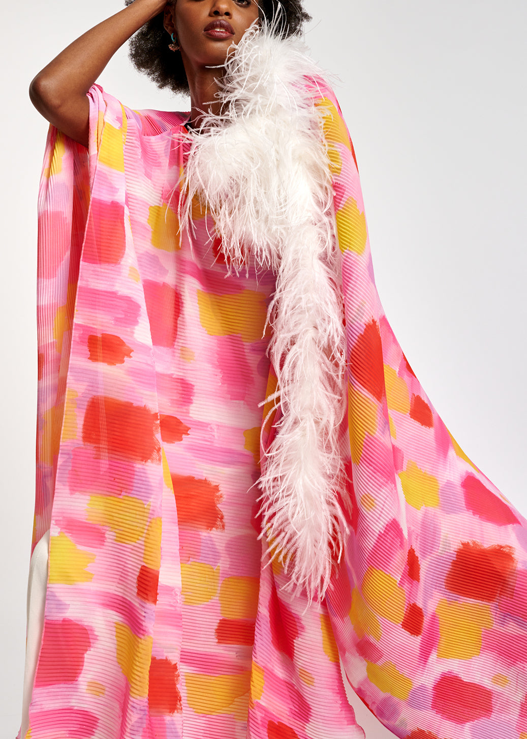 Pink and yellow pissé maxi-length kaftan dress RE—SSENTIEL | Essentiel second hand