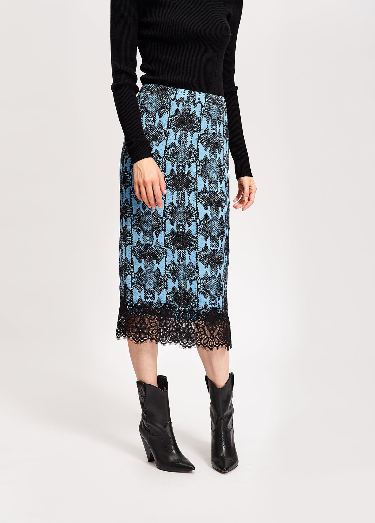 Jupe crayon bleue à imprimé serpent RE—SSENTIEL | Essentiel second hand