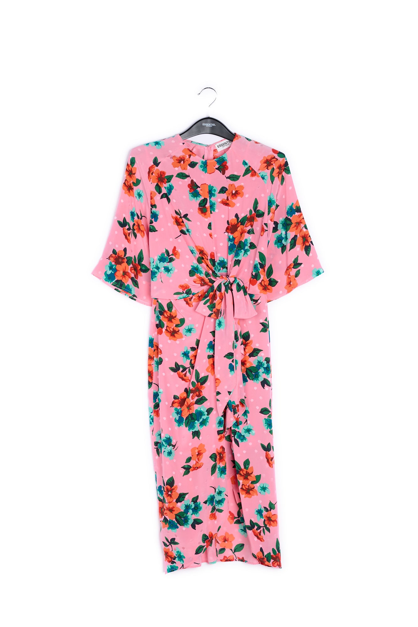 Pink floral and polka dot silk midi dress RE—SSENTIEL | Essentiel second hand