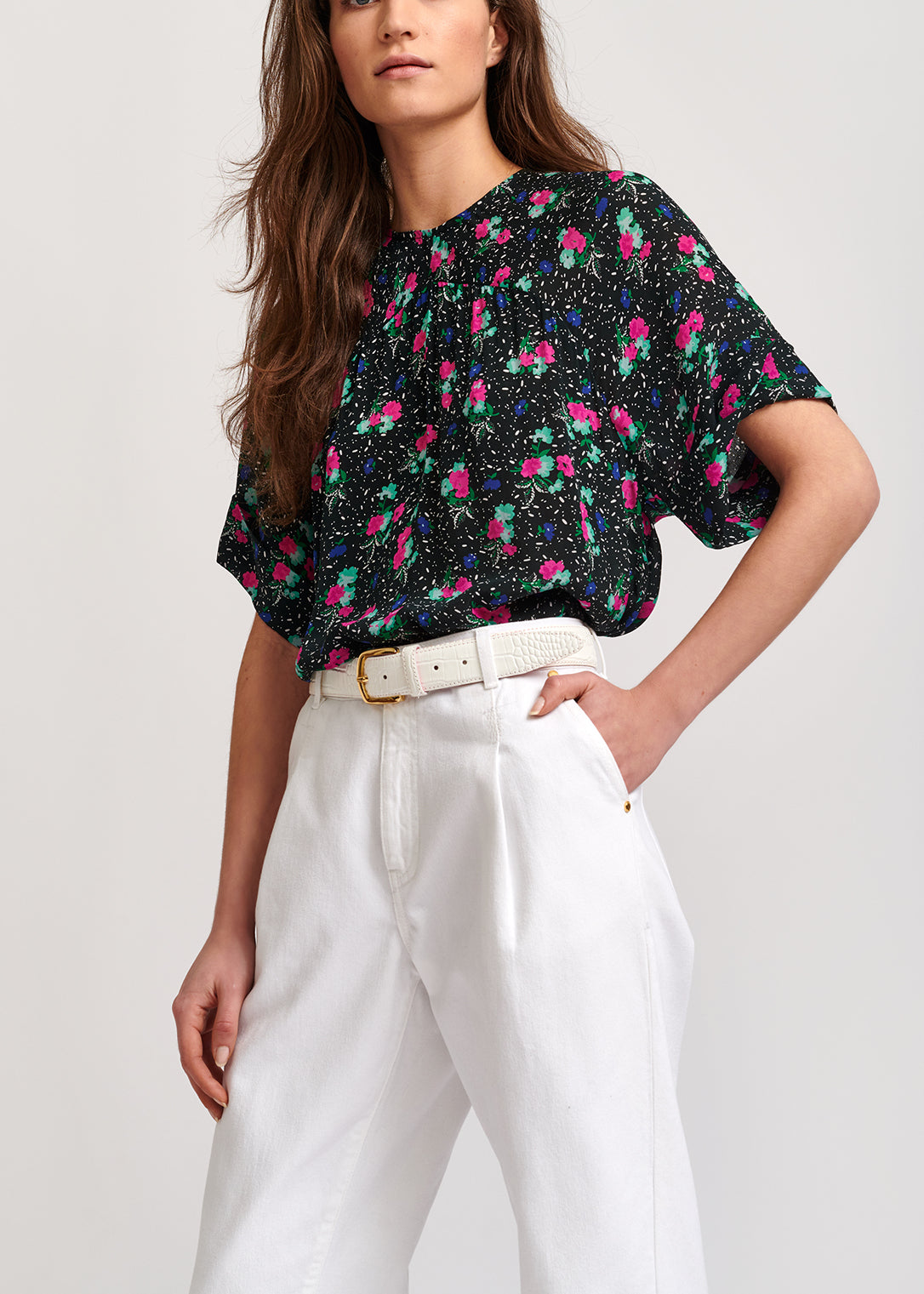 Black floral-print top RE—SSENTIEL | Essentiel second hand