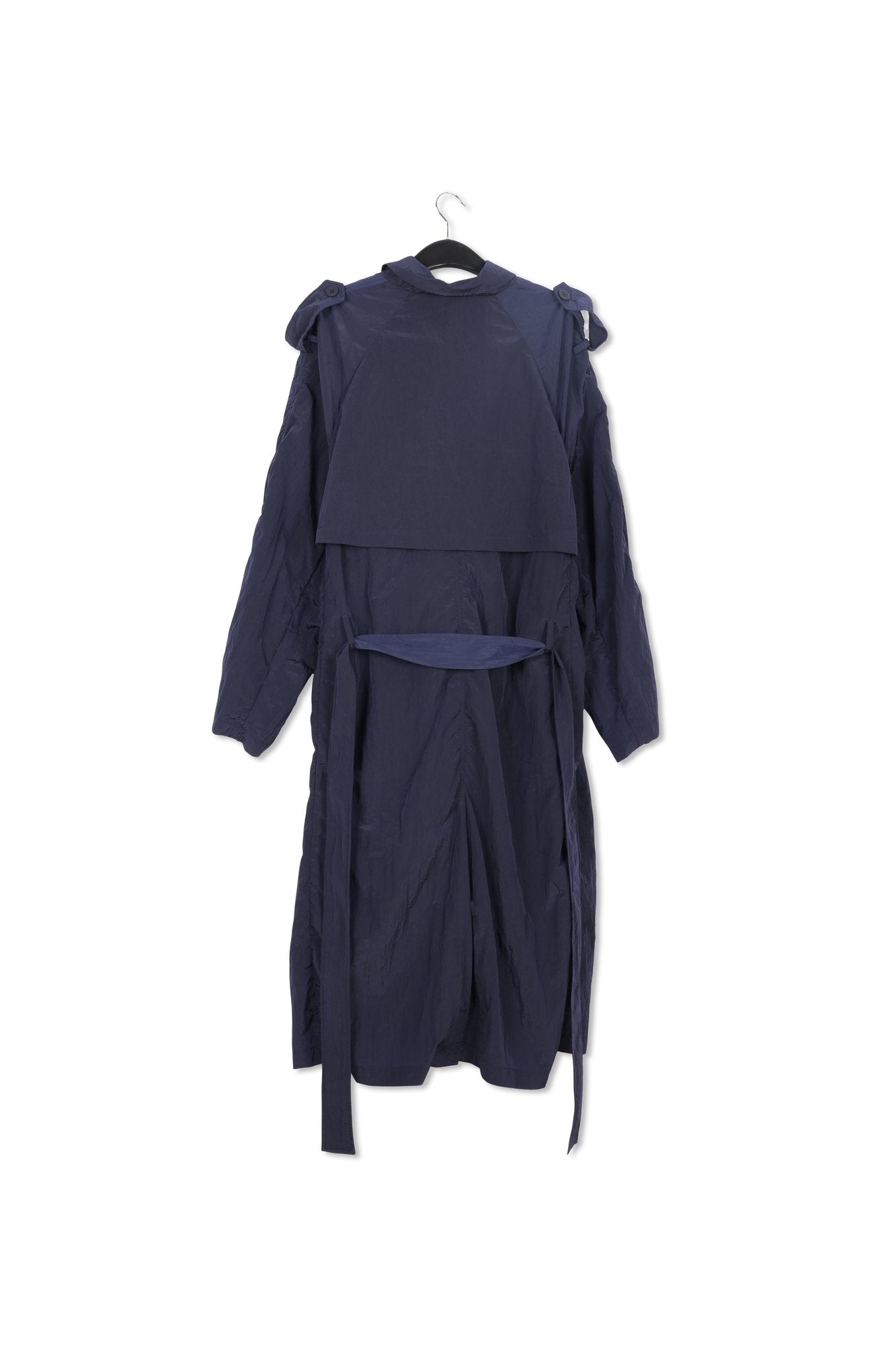 Navy blue double-breasted trench coat RE—SSENTIEL | Essentiel second hand