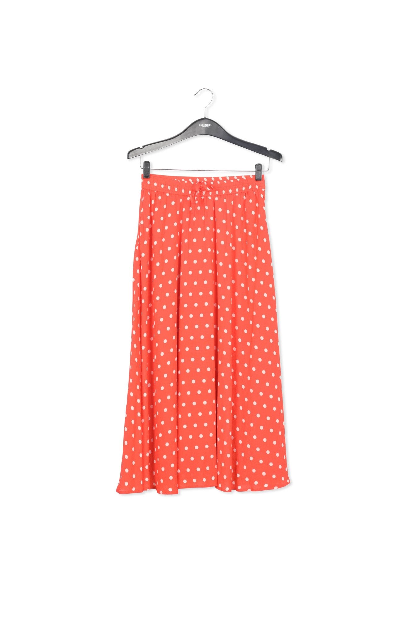 Red and white polka-dotted midi skirt RE—SSENTIEL | Essentiel second hand