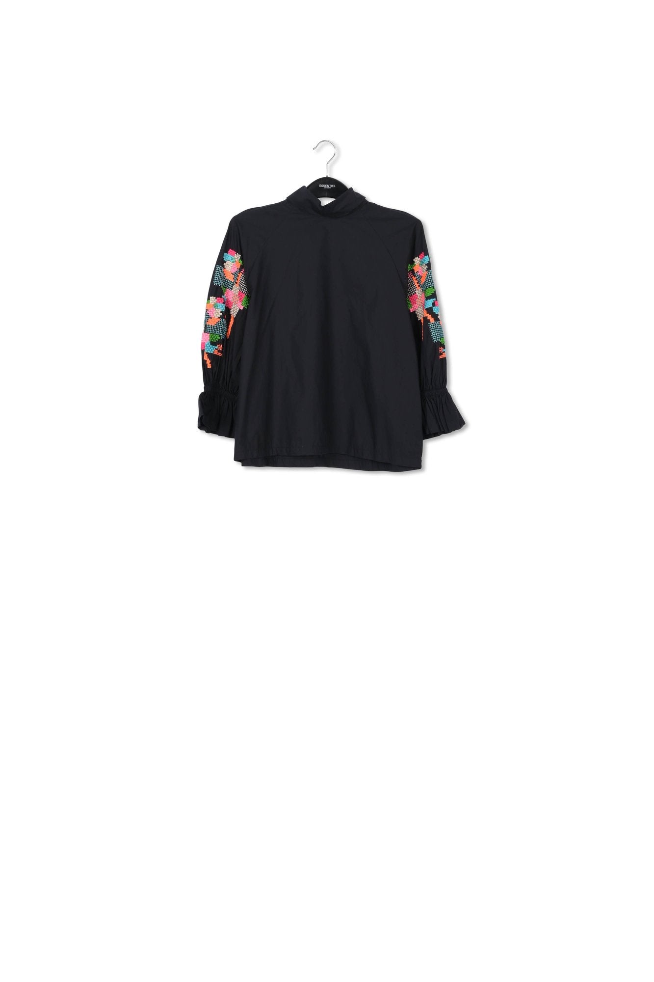 Black cotton top with stand-up collar RE—SSENTIEL | Essentiel second hand
