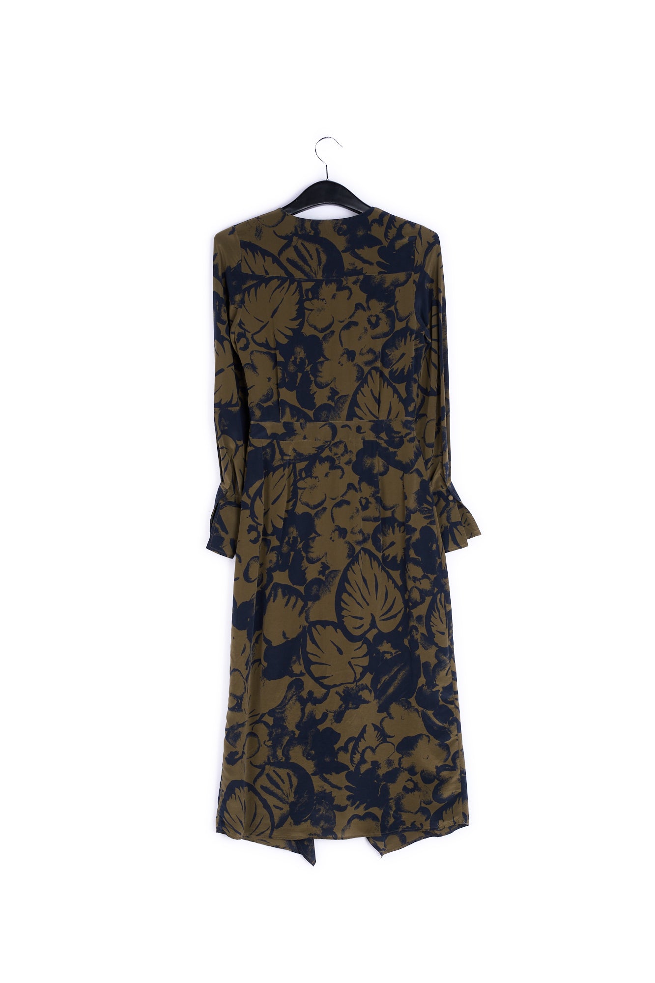 Robe midi bleu marine en soie à imprimé botanique RE—SSENTIEL | Essentiel second hand