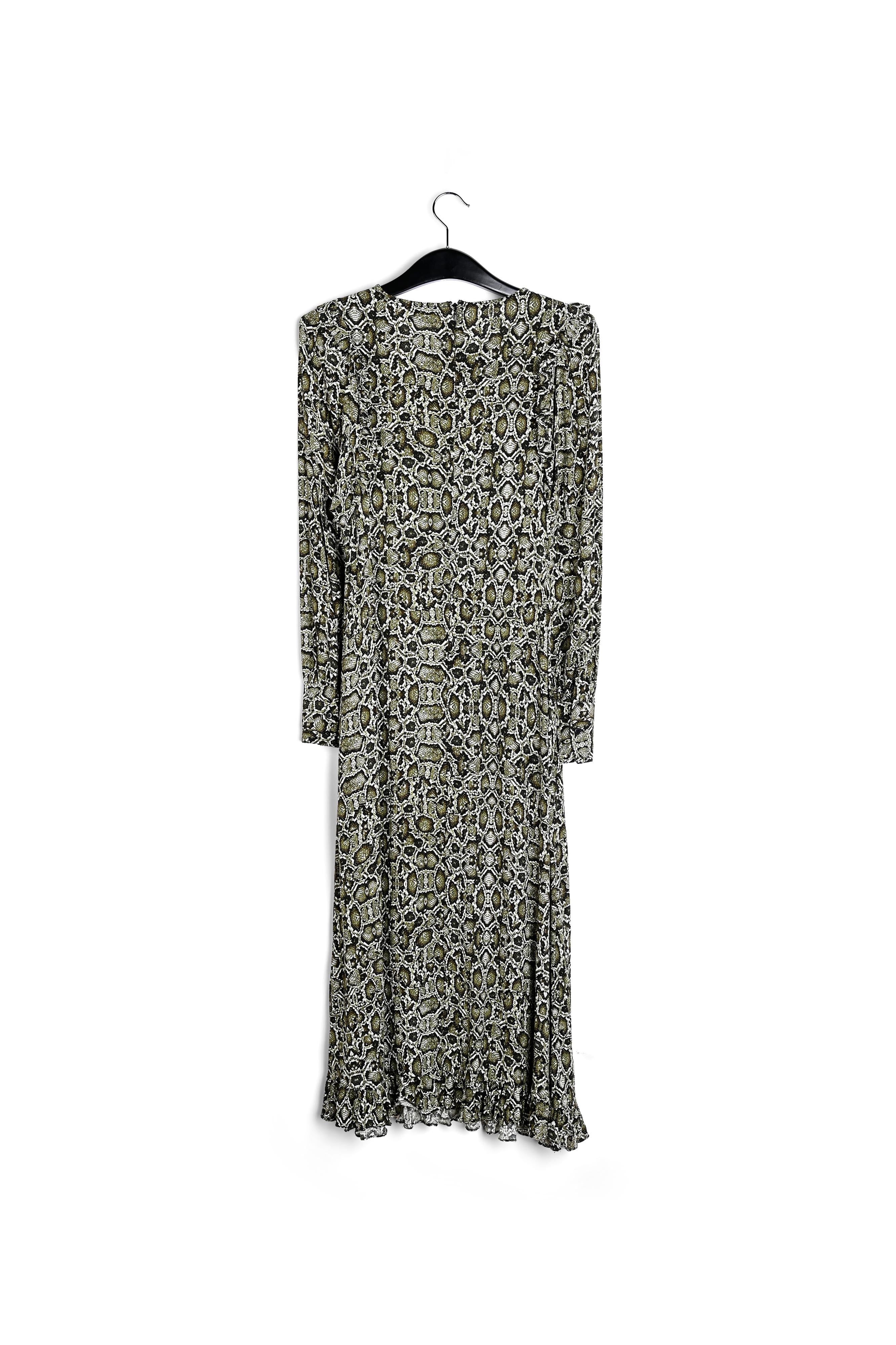 Kakigroene midi-jurk met slangenprint RE—SSENTIEL | Essentiel second hand